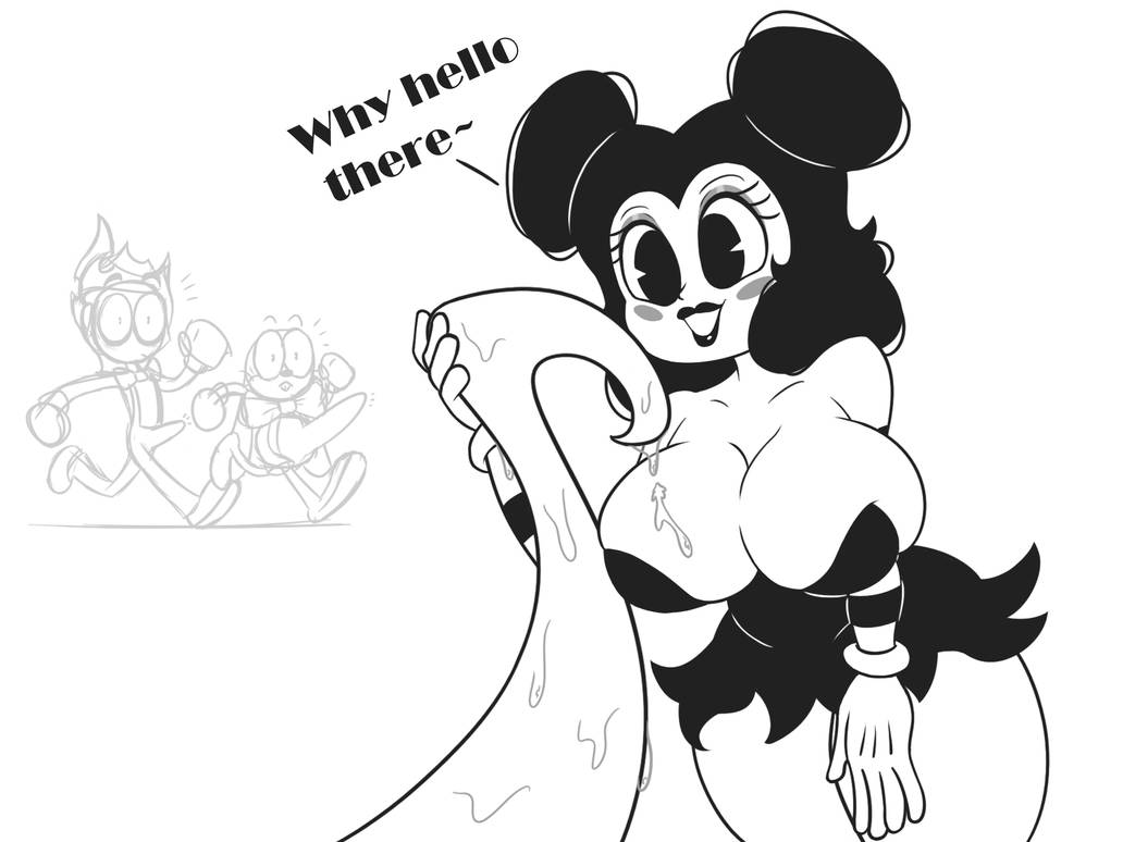 1girls, big breasts, big penis, black and white, black hair, breasts, dress, female, happy, huge breasts, joaoppereiraus, keenobishinobi, male, monochrome, no bra, original, original character, pac-man eyes, penis, sally mcboing, tentacle, thick thighs, thighs, voluptuous, white body, white skin