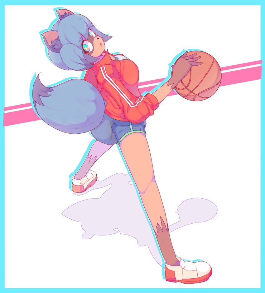 1girls ball basketball brand_new_animal diaper diaper_fetish diaper_under_clothing female furry furry_ears furry_only furry_tail looking_at_viewer looking_back michiru_kagemori