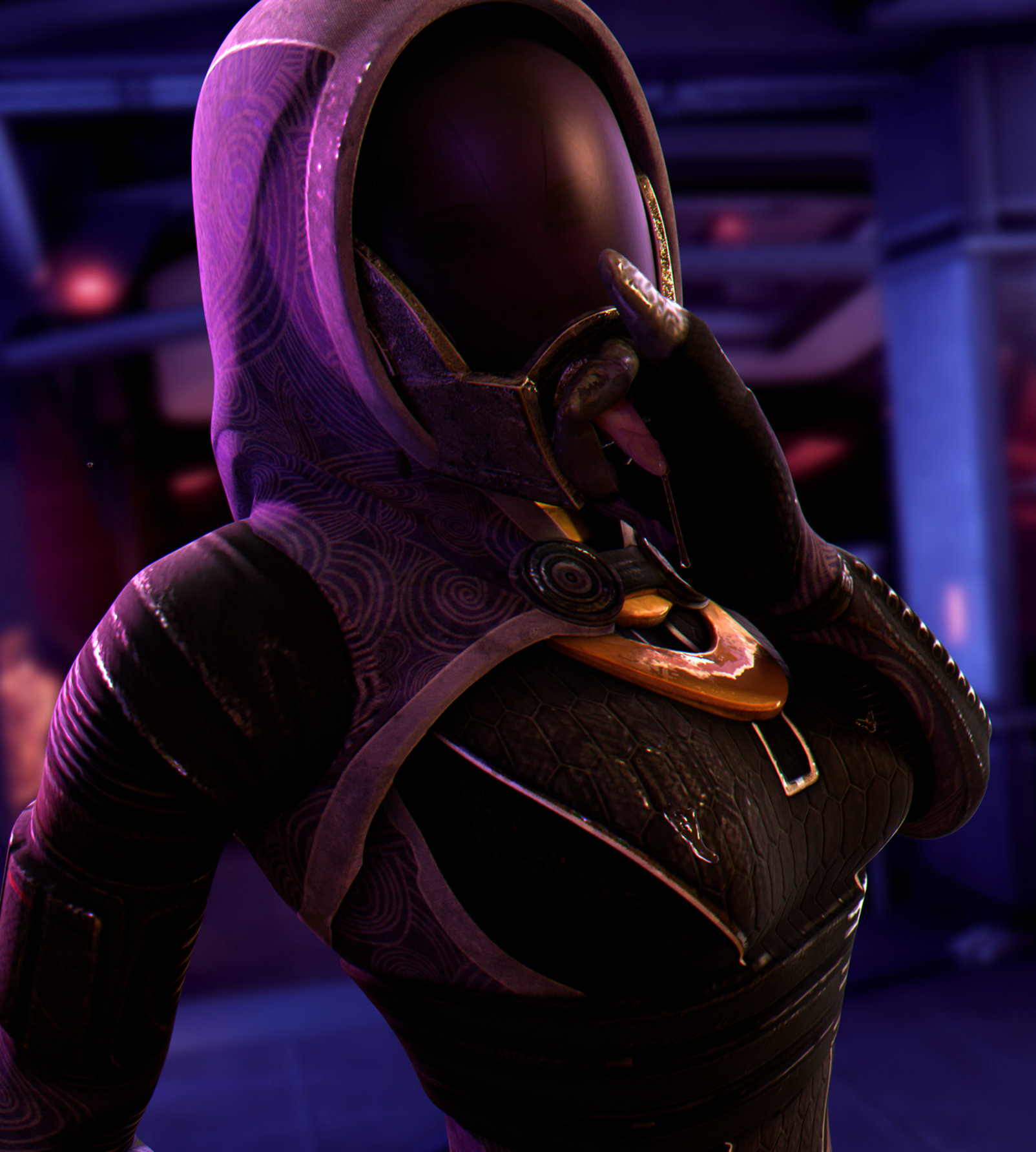 1girls, 3d, armor, bedroom eyes, bioware, blender, clothed, cumskeleton, eye contact, female, female only, helmet, indoors, mass effect, obscured eyes, obscured face, pov, quarian, render, saliva, saliva on tongue, saliva trail, solo, tali'zorah nar rayya, tongue, tongue out