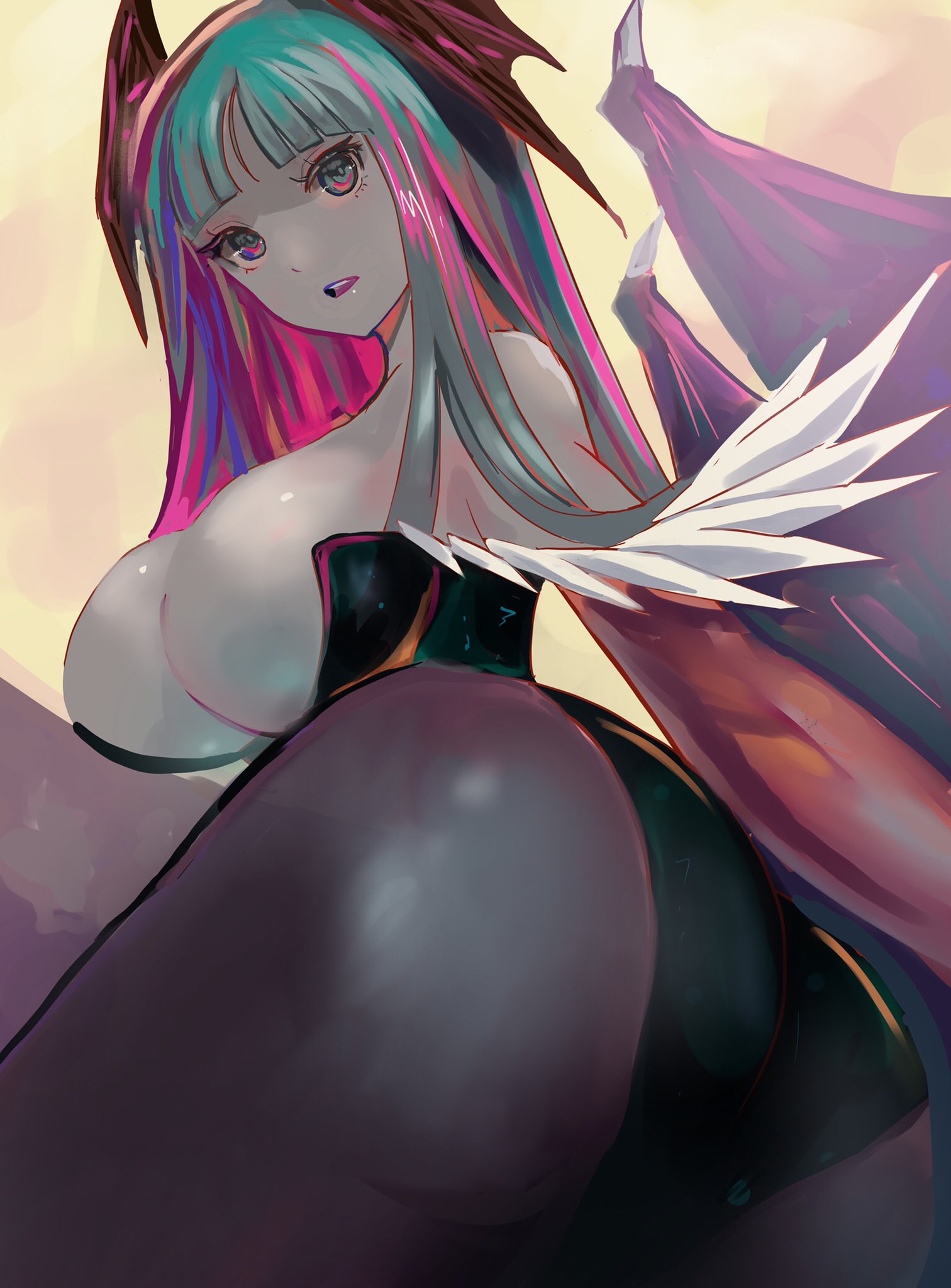 1girls, ass, ass focus, bat wings, big ass, big breasts, big butt, breasts, bubble ass, bubble butt, capcom, clothing, curvy, darkstalkers, demon, fat ass, female, female focus, female only, green eyes, green hair, large ass, large breasts, light skin, light-skinned female, long hair, meke, morrigan aensland, night, side view, sideboob, solo, solo female, solo focus, succubus, tagme, thick ass, thick thighs, thighs, voluptuous, white body, wings
