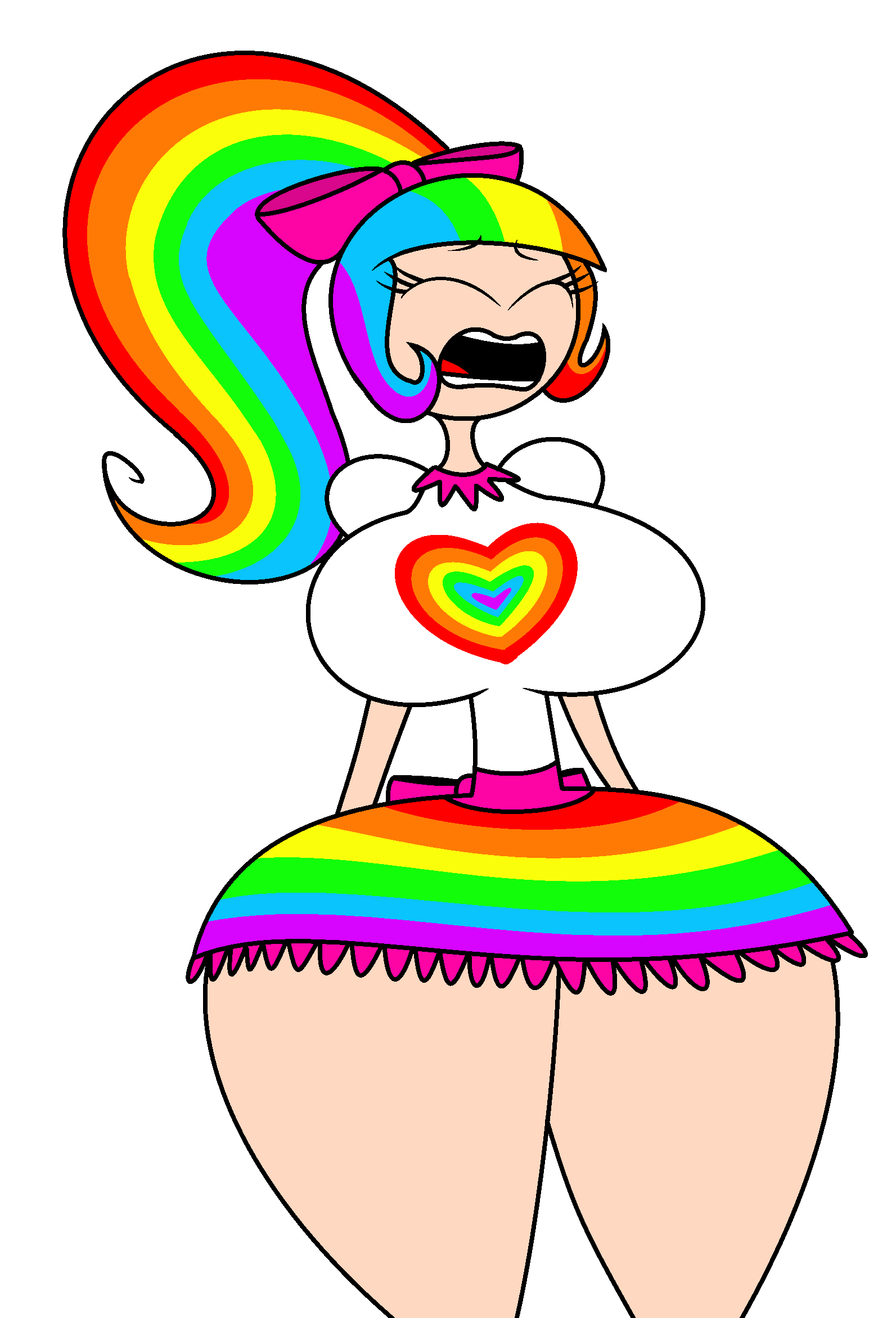 artist_request big_breasts closed_eyes la-artist322_(artist) rainbow_hair rainbowkitty101 screaming thick_thighs