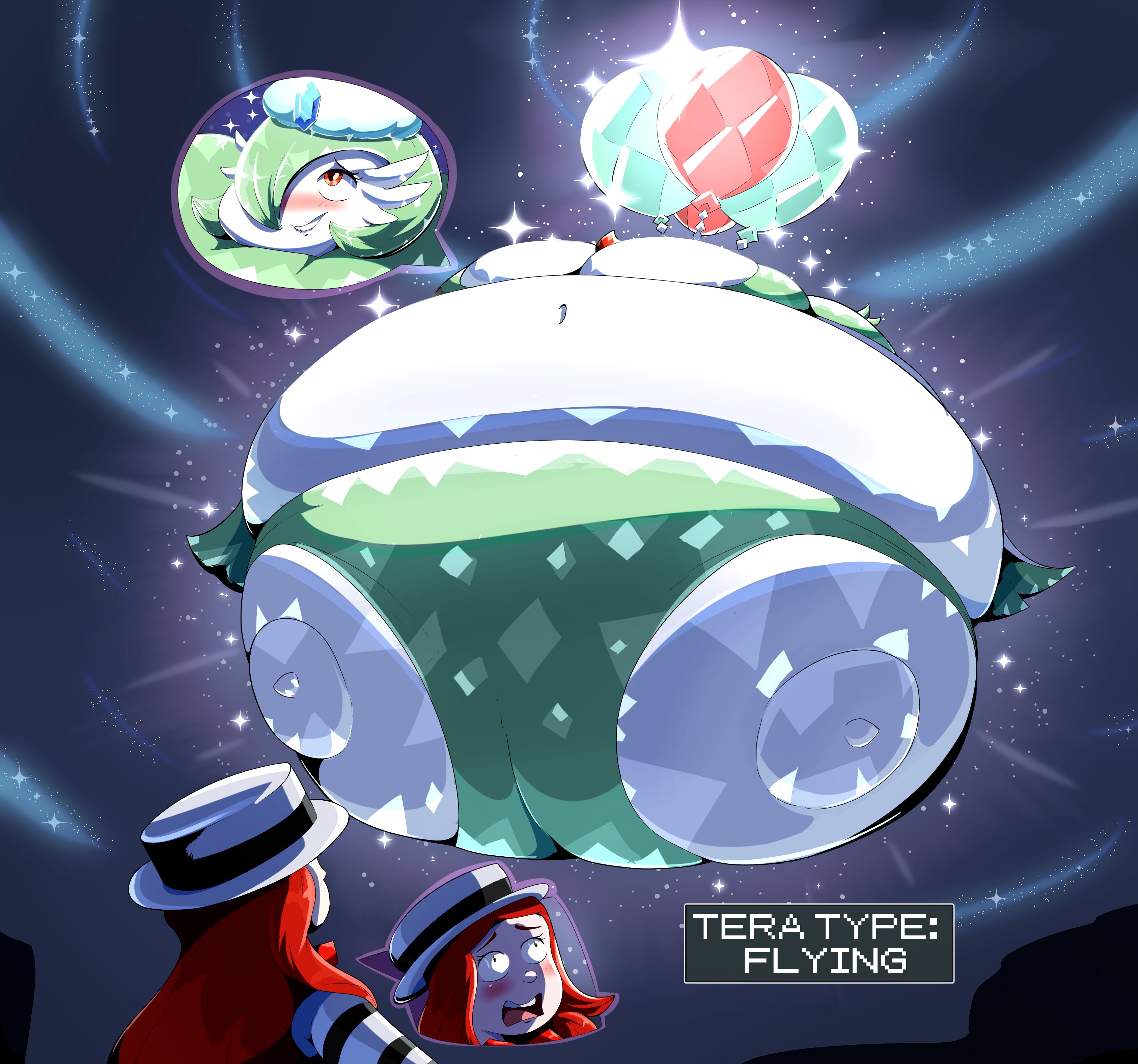 big breasts, breasts, female, gardevoir, inflation, pokémon (species), pokemon, pokemon (species), spherical inflation, sunken head, sunken limbs, tagme, terastallization, veryfilthything