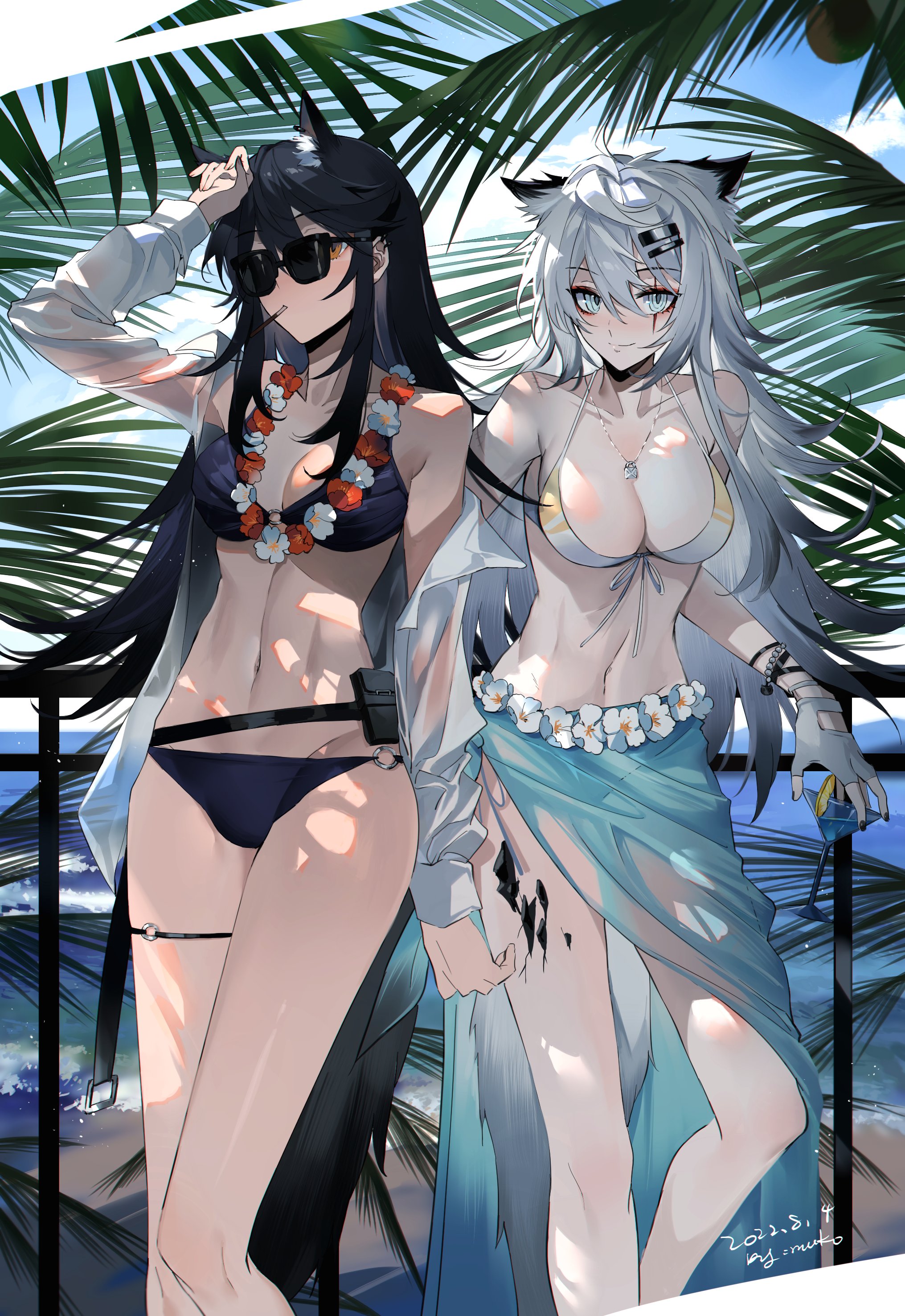 arknights, big breasts, breasts, chest, cleavage, female, kirisamemuko, lappland (arknights), oripathy lesion (arknights), swimsuit, tagme, texas (arknights)