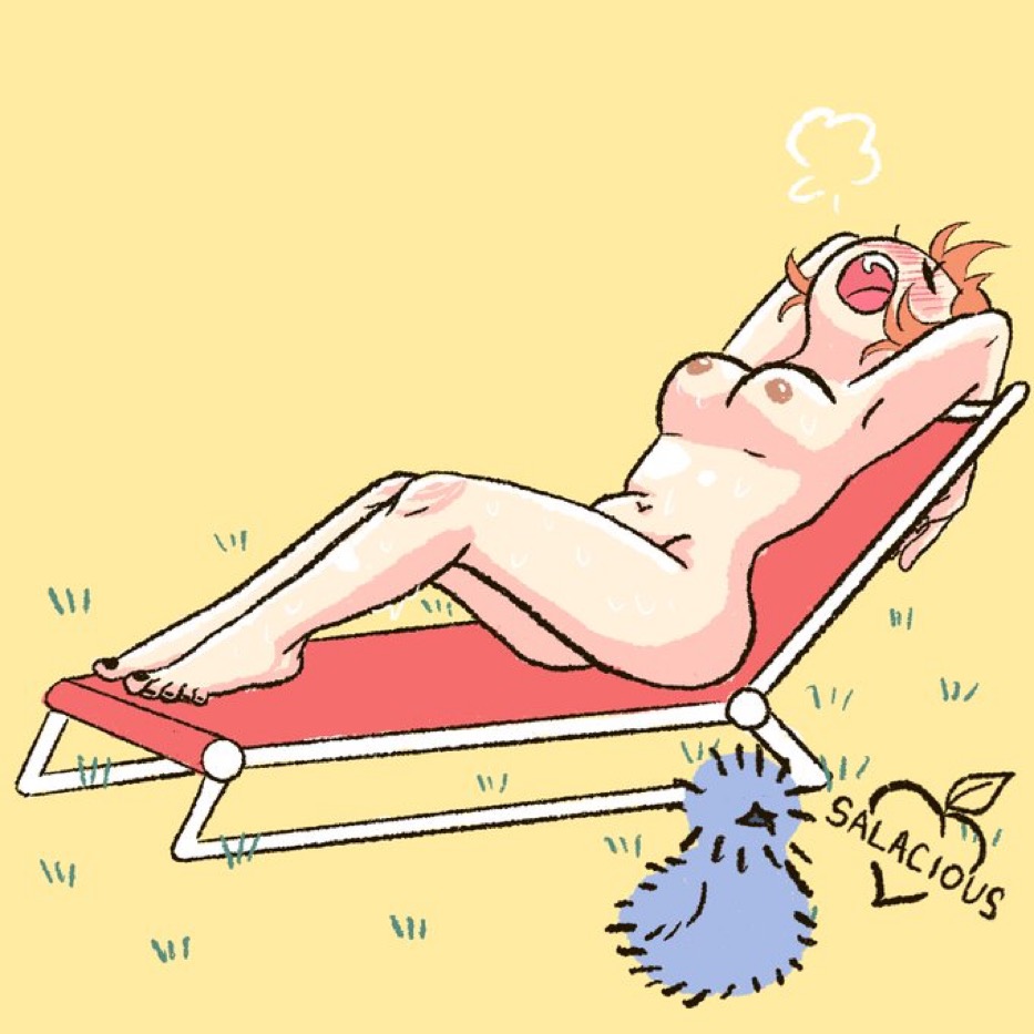 1girls bird blush chair completely_nude completely_nude_female female female_only full_body grass lawn_chair naked naked_female nude nude_female oc on_back orange_hair original_character original_characters peachy_(salaciouspeachy) red_hair relaxing resting salaciouspeachy self_insert silky_bird solo solo_female sophie_(salaciouspeachy) sunbathing tagme