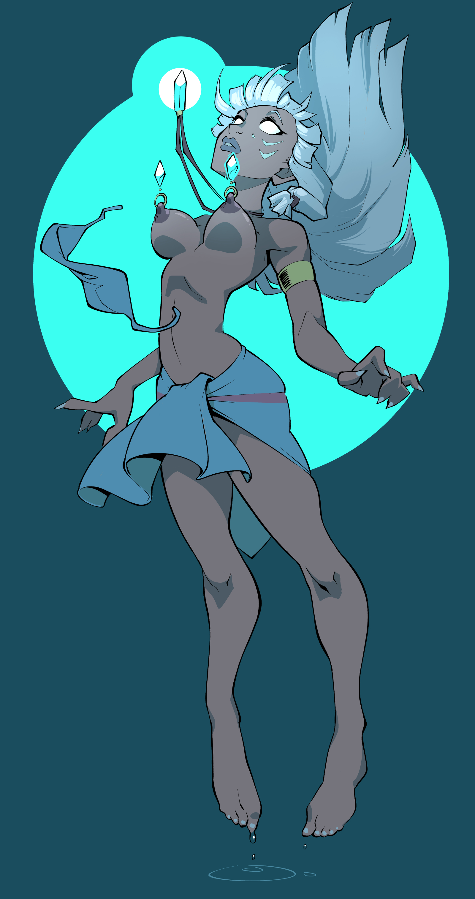1girls, atlantis: the lost empire, breast exposed, breasts, brown body, brown nipples, brown skin, collar, creux, dark skin, dark-skinned female, disney, female, floating, kida, lefauxcreux, nipples, pierced nipples, possessed, possession
