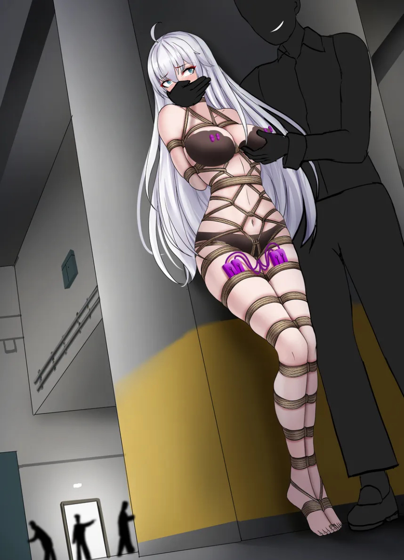 basement, bondage, bondage harness, bra, breasts, gag, gagged, grabbing, helpless, helpless female, kidnapped, kidnapping, large breasts, naked, naked female, penthouse, rope, rope bondage, sextoy, stranger, takeaway, toes tied, toy