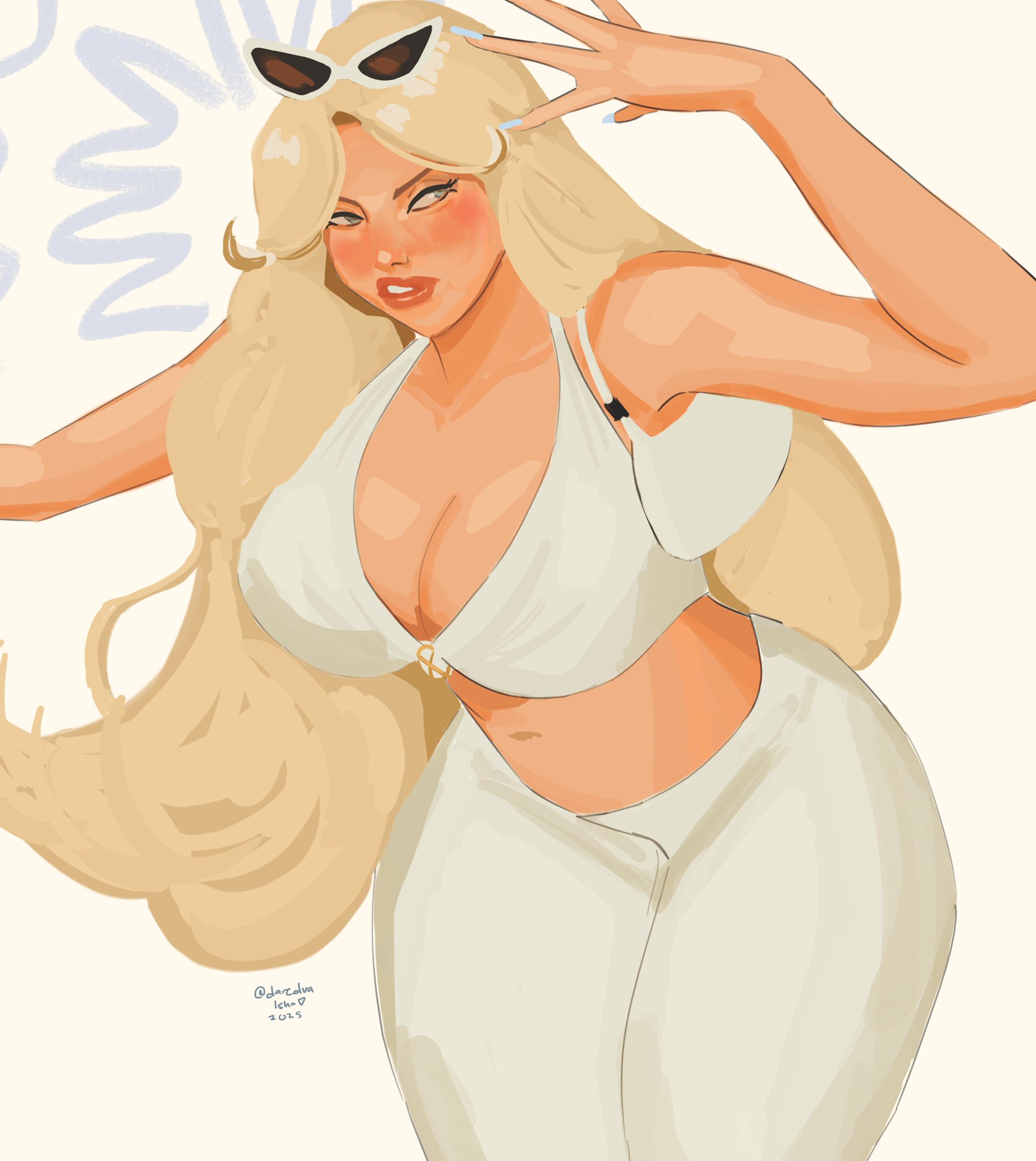1female, 1girls, adult, adult female, ass, big ass, big breasts, blonde female, blonde hair, blonde hair female, blonde-haired female, blue eyes, breasts, cleavage overflow, daredva, dat ass, emma frost, female, female focus, female only, handbag, hourglass figure, hourglass figured female, huge boobs, huge breasts, large breasts, long hair, long hair female, long legs, looking at viewer, marvel, marvel comics, milf, mommy, older female, seducing, seduction, seductive, seductive body, seductive eyes, seductive gaze, seductive look, seductive pose, sunglasses, sunglasses on head, teasing, teasing viewer, thick, thick ass, thick hips, thick legs, thick lips, thick thighs, thunder thighs, thunderthighs, white clothing, x-men