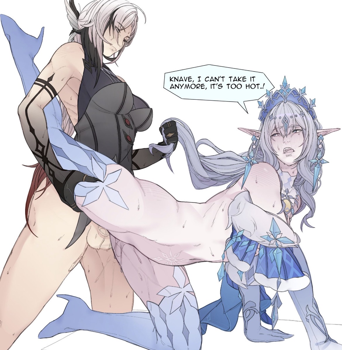 1futa, 1girls, arlecchino (genshin impact), balls, black and white hair, blackrunel, futa, futa on female, futa/female, futadom, futanari, genshin impact, hair pull, lesbian, lesbian sex, light purple hair, partly clothed, partly nude, penis in pussy, sex, talking to partner, tsaritsa (genshin impact), yuri