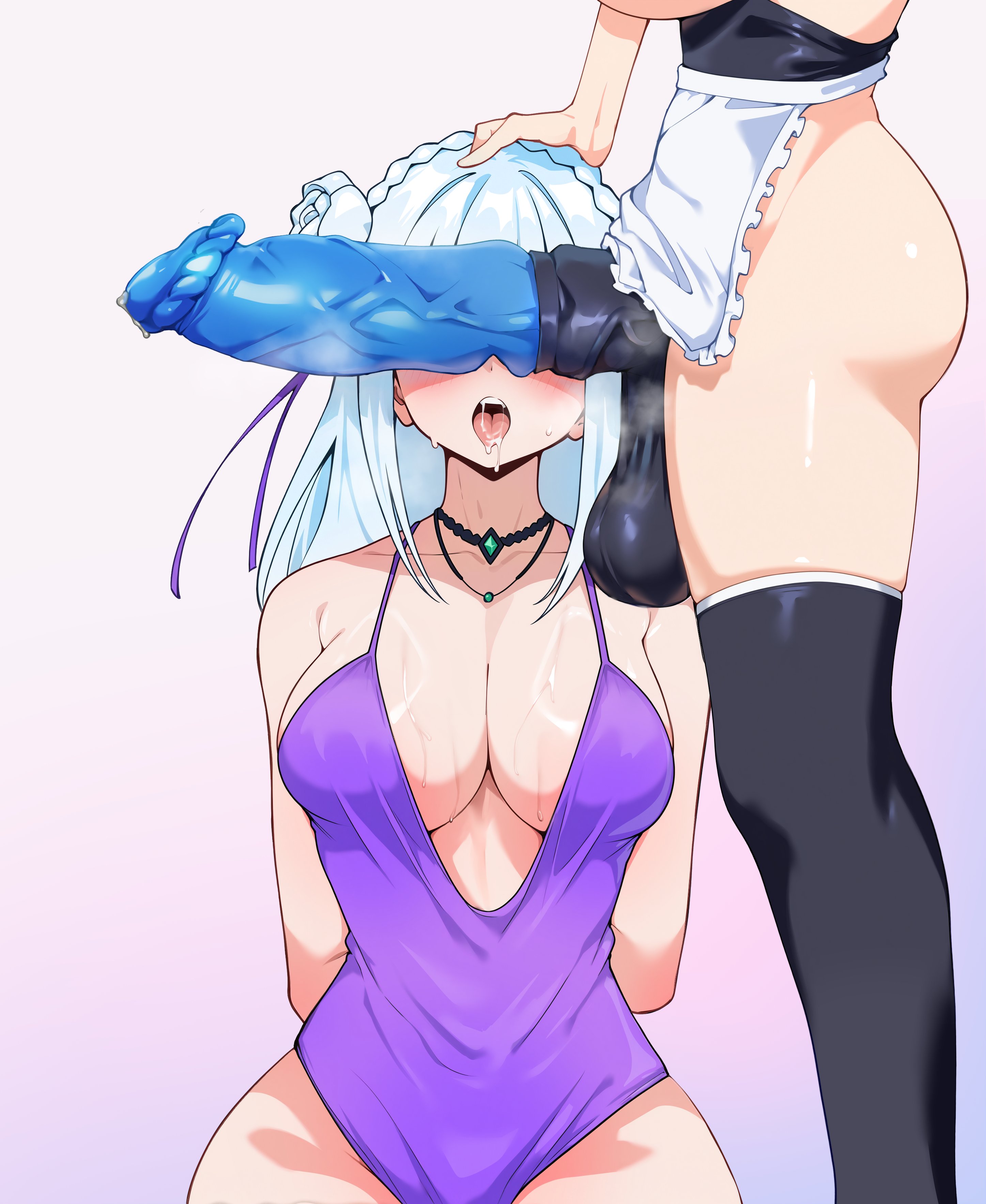 1futa, 1girls, akeno (itsnafulol), animal penis, apron, balls, big breasts, big penis, blush, breasts, cant see the haters, cheating, cheating girlfriend, cleavage, clothed, clothing, cucked by futa, domination, dress, elf, emilia (re:zero), erection, evening gown, faceless, faceless character, faceless futa, female, flower, futa with female, futanari, hair flower, hair ornament, hair ribbon, half-elf, hand on another's head, hand on head, hi res, horse penis, horsecock, horsecock futa, huge breasts, huge cock, human with animal genitalia, human with horsecock, imminent fellatio, imminent penetration, intersex, jewelry, large penis, light skin, light-skinned female, light-skinned futa, long hair, mostly nude, necklace, netorare, ntr, open mouth, penis, penis awe, penis covering eyes, penis in front of face, penis on face, penis over eyes, pointy ears, precum, purple dress, purple eyes, re:zero kara hajimeru isekai seikatsu, ribbon, saliva, silver hair, someone19912, standing, steaming body, sweat, testicles, thick thighs, thighhighs, thighs, tongue, veins, veiny penis, white hair, wide hips