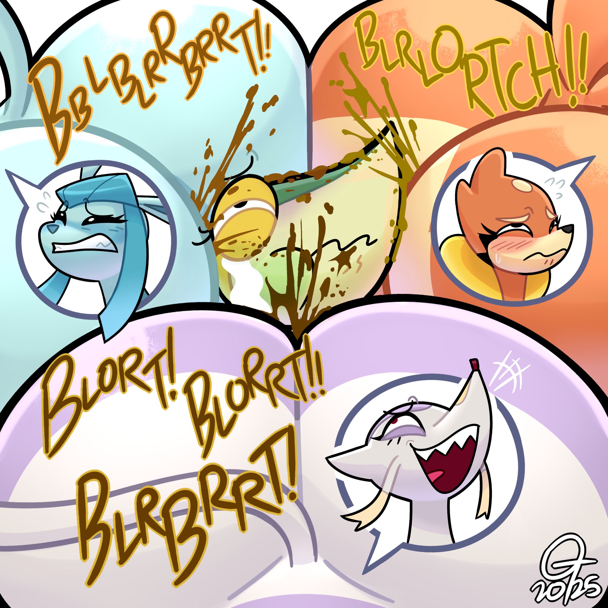 2025, 4girls, ass, ass on face, between ass, big ass, big butt, buizel, commission, crying, female, female pooping, furry, furry female, glaceon, gross, group scat, huge ass, mienshao, nintendo, ocs, oddtenn, onomatopoeia, pokemon, pokemon (species), pooping, pooping on face, scat, shart, sharting, sharting on face, shit, shitting, shitting on face, sketch, snivy, tenuousoddity