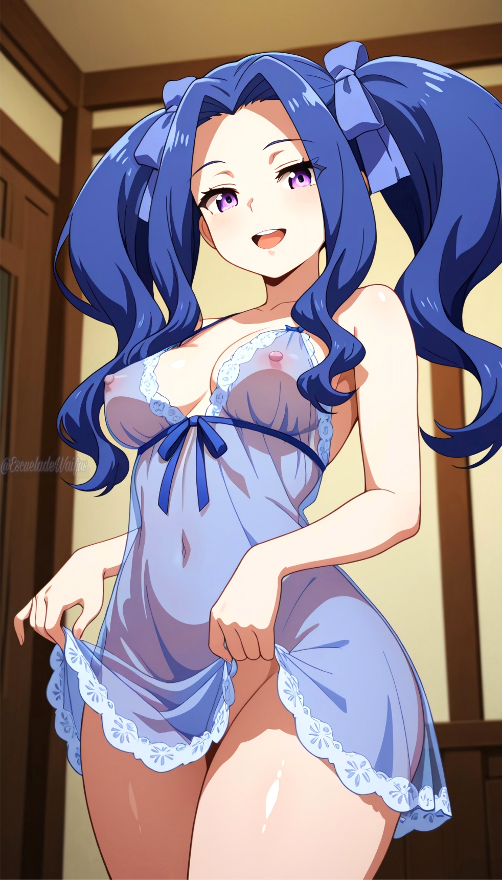 ai generated, areola, escueladwaifus, female, female focus, female only, girl, hi res, melty q melromarc, negligee, nipples, seductive, seductive smile, see-through, see-through clothes, see-through clothing, tate no yuusha no nariagari