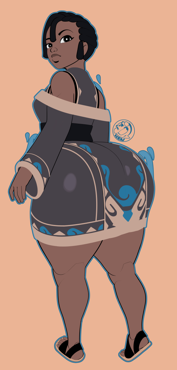1girls, african, african female, ass, ass bigger than head, big ass, black eyes, black hair, bottom heavy, breasts, clothing, dark, dark skin, dark-skinned female, female, female only, huge ass, human, looking back, massive ass, neozoa, nz naughty, original character, sandals, shortstack, simple background, solo, thick thighs
