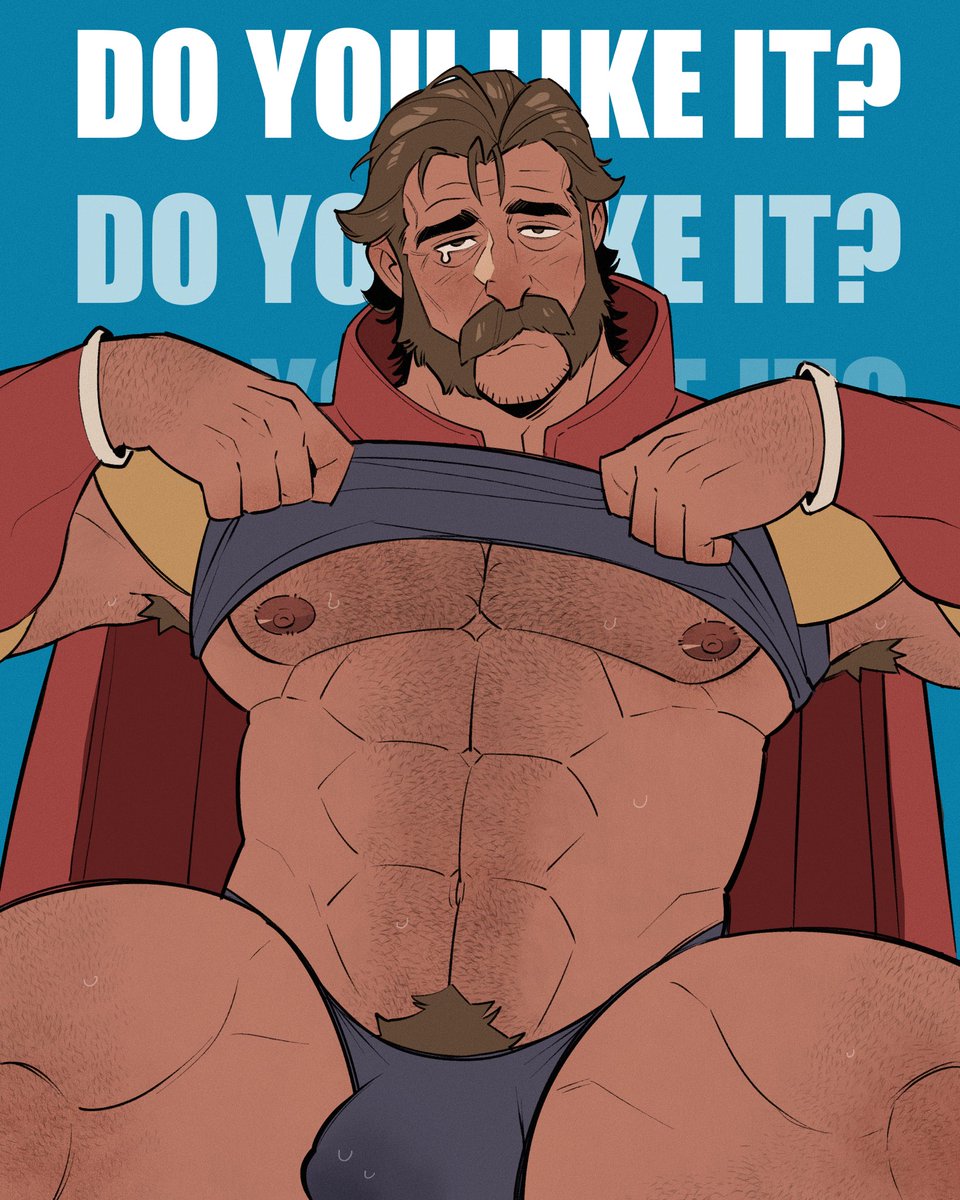 bara, beard, big pecs, bulge, chest hair, daddy, dilf, dispatch (game), hairy, hairy armpits, hairy chest, male, male only, moustache, muscular, muscular male, phenomaman, solo, tear, thong, yorumaell