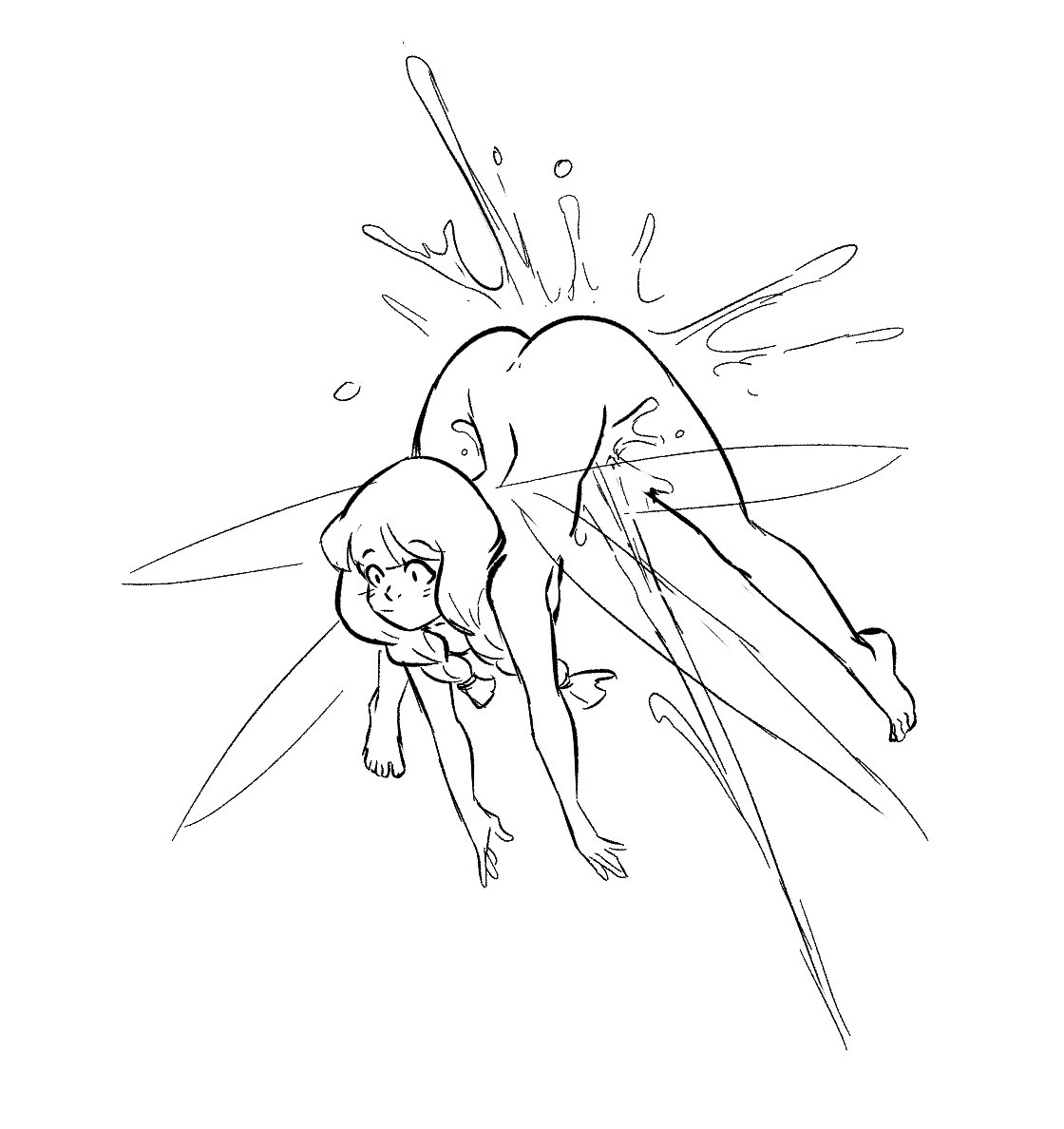 1girls, ass, completely nude, ejaculation, fairy, fairy wings, female, funny, koonago, line art, mochabelle (spicymancer), monochrome, nude, original, projectile cum, sketch, solo, spicymancer, surprised, twin braids, wide hips
