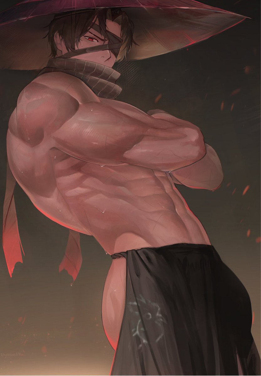 arms together, bara, biceps, bulge, chicken, cock, dark background, deltoid, deltoids, fat ass, flexing, heathcliff (limbus company), heishou(project moon), honestly quite incredible, limbus company, male, male only, muscular, muscular male, project moon, safe for work, scarf over mouth, solo, thick thighs, tremor bursted, underwear only, uyouu19, visible breath