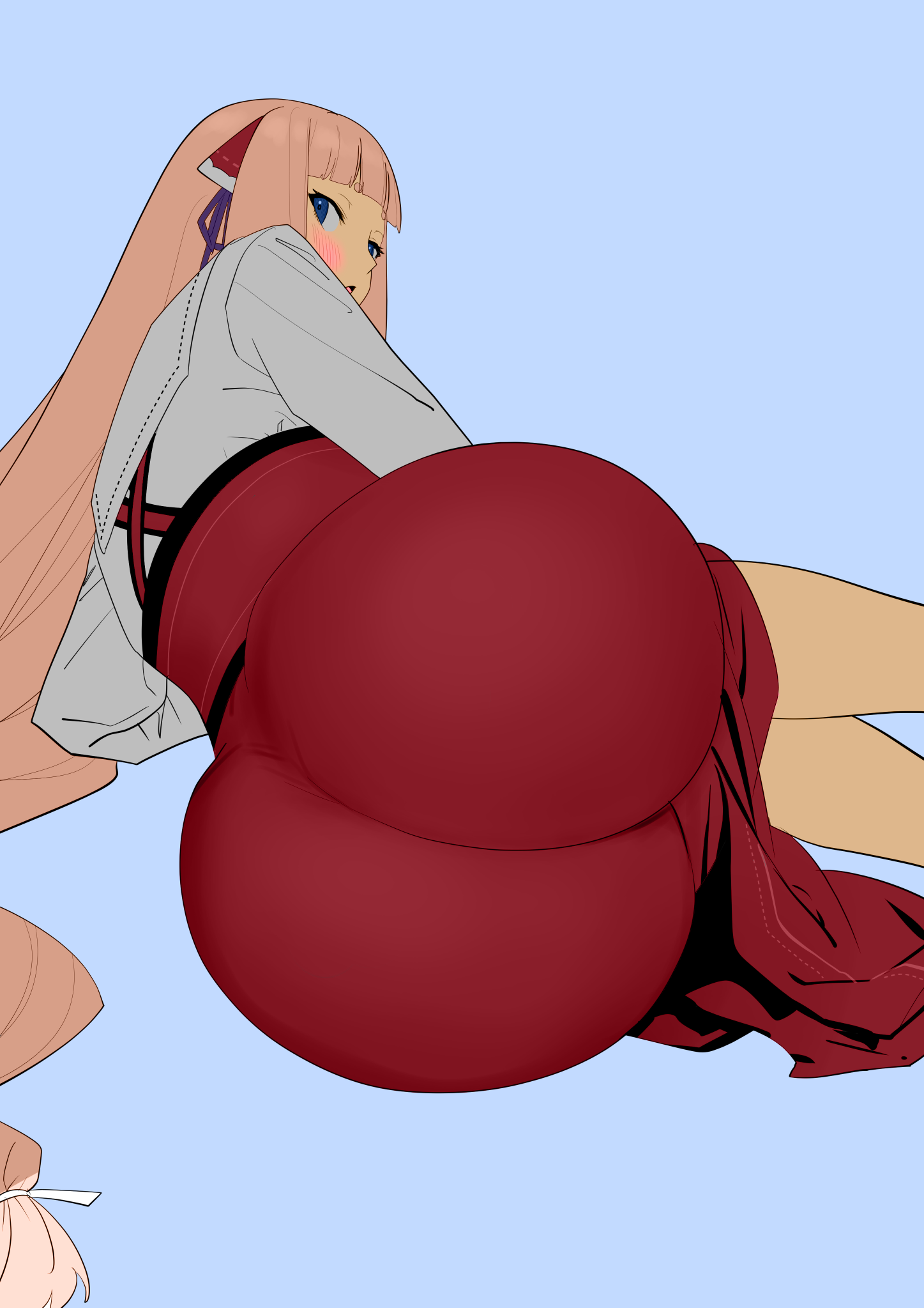 1girls, ass, ass bigger than head, ass in dress, big ass, big butt, bubble ass, bubble butt, butt, color, color edit, colored, colored sketch, colorshun, fat ass, female, female focus, female only, long hair, momoko (remomon), plump ass, remomon