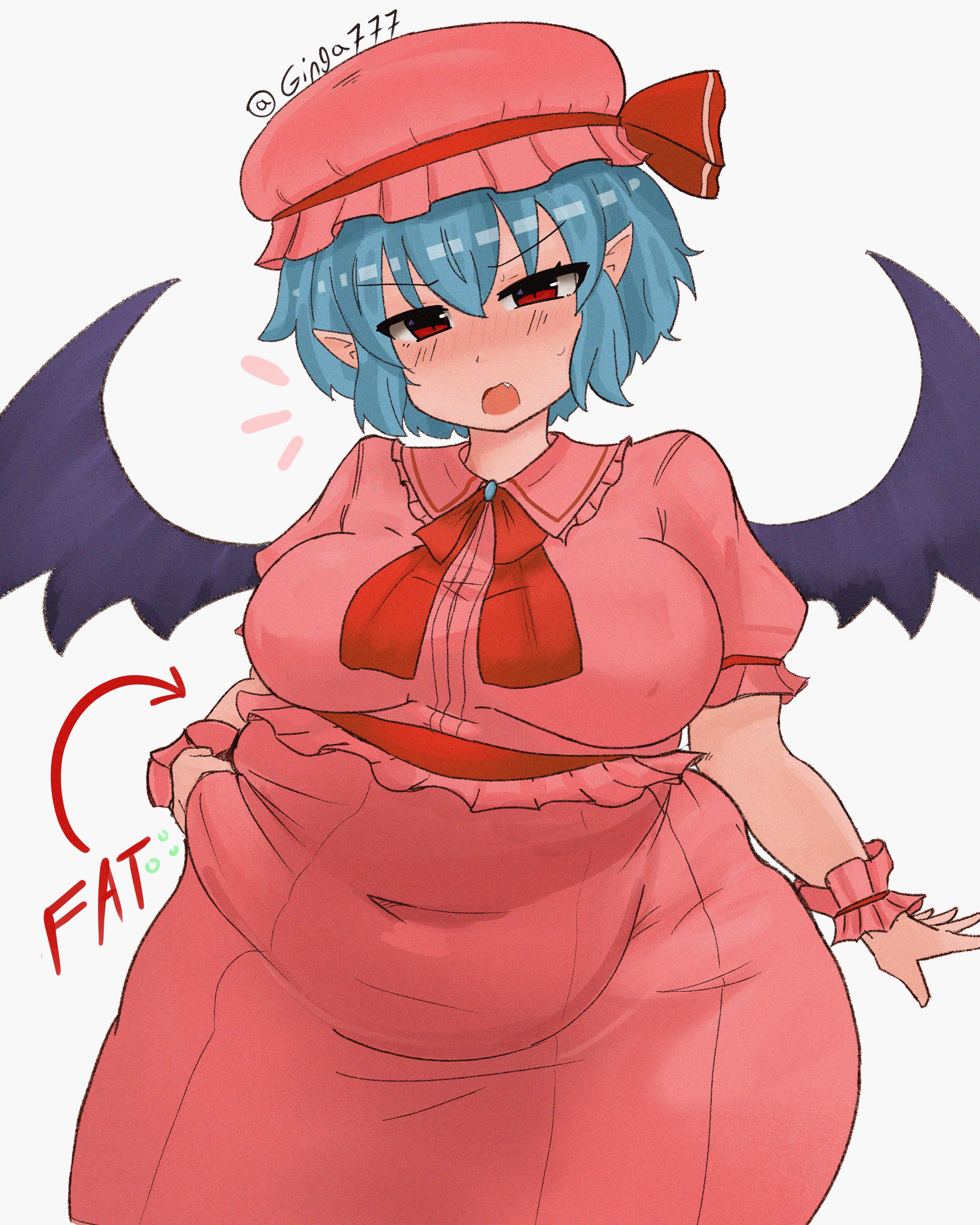 1girls, belly, belly button, belly expansion, big ass, big belly, big boobs, big breasts, big butt, big hips, big thighs, breasts, fat, fat female, female, female only, ginga777, hips, hips wider than shoulders, lovehandles, remilia scarlet, solo, stomach, touhou, touhou project, tummy, tummy bulge, tummy fold, tummy squish, weight gain, weight gain female