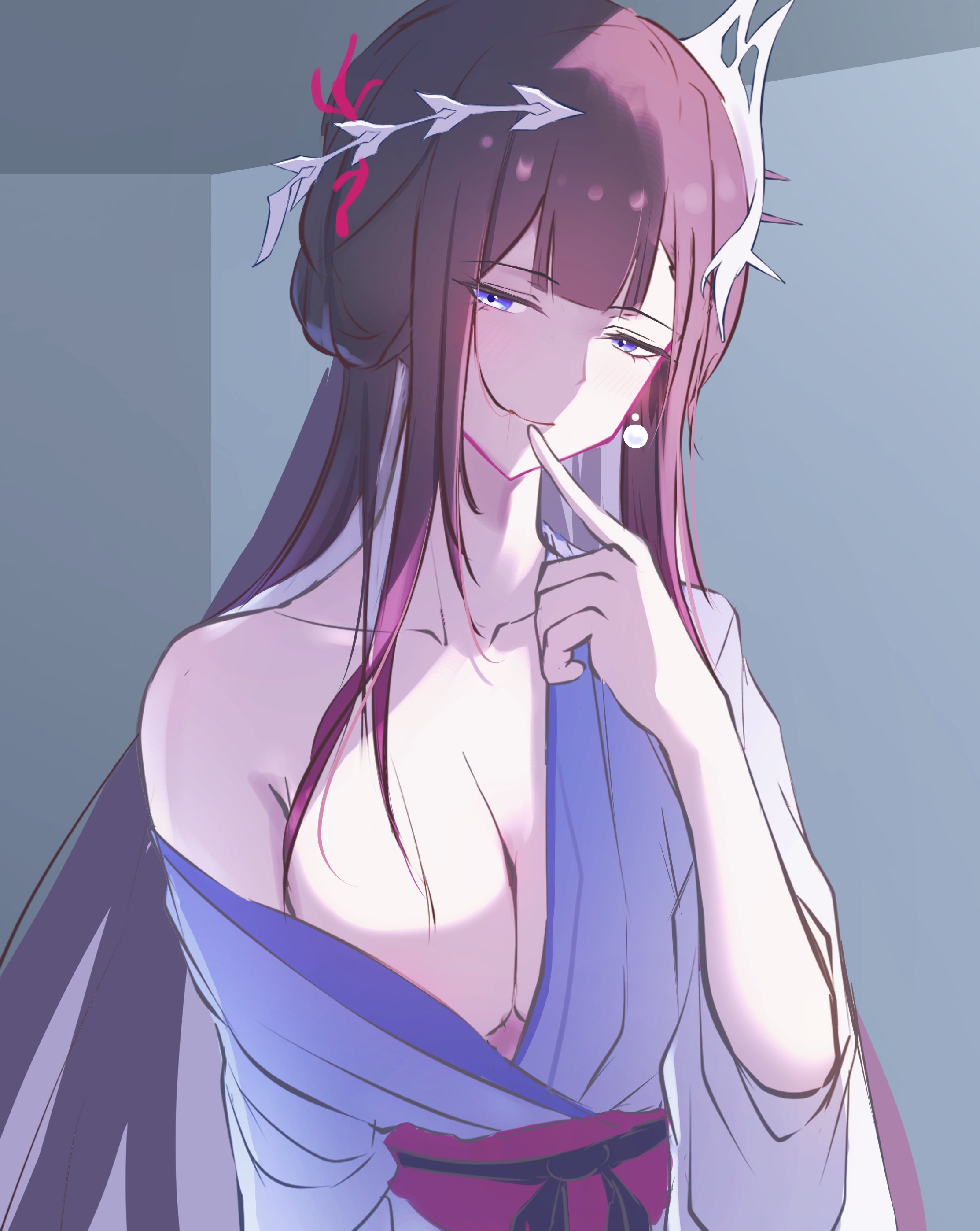 1girls, black hair, breasts, exposed breasts, honkai: star rail, hoyoverse, hysilens (honkai: star rail), long hair, mihoyo, purple eyes