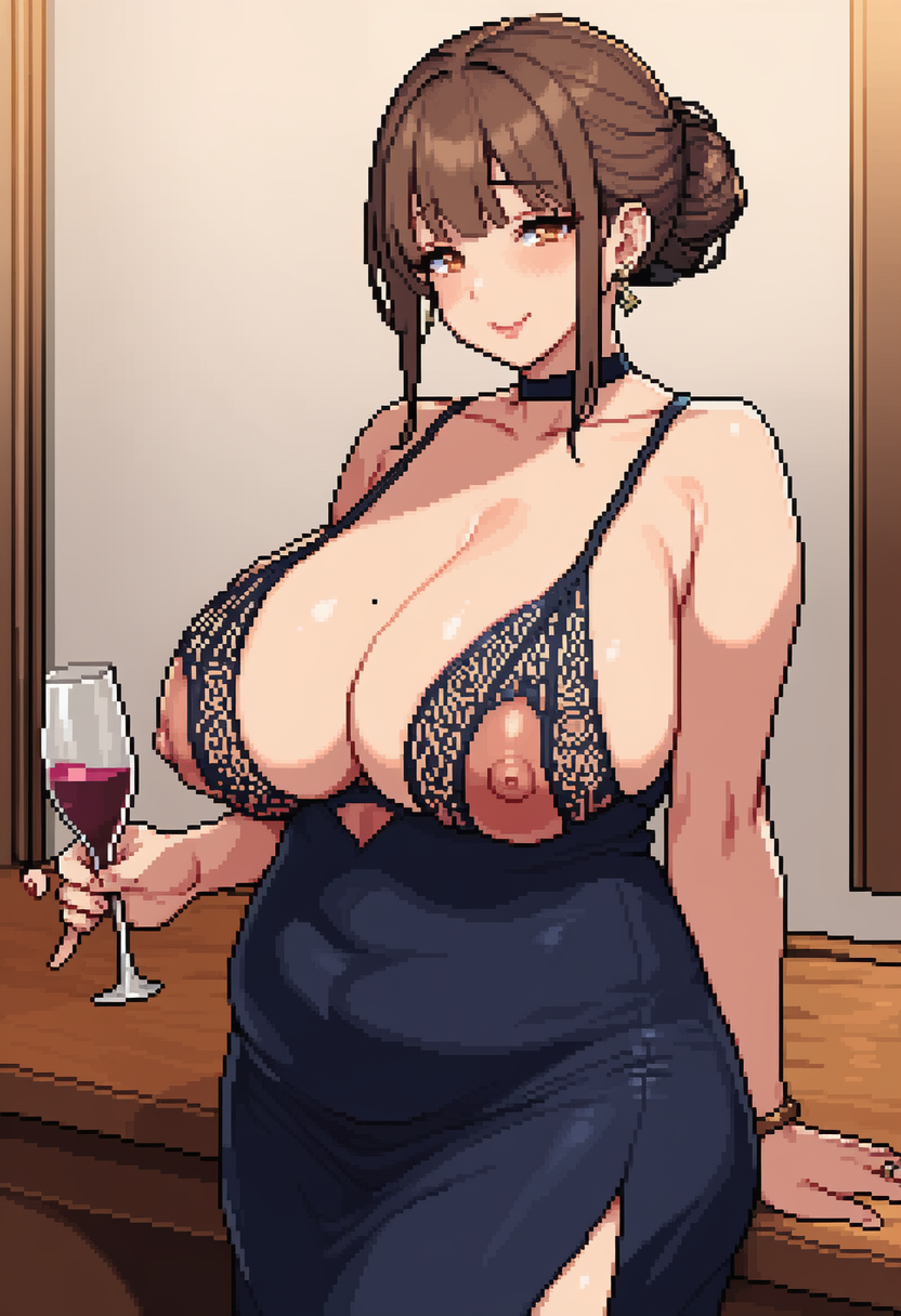 ai generated, belly, big breasts, breasts, chubby, chubby female, curvy, fat, fat ass, female, female only, findingb, gigantic breasts, huge ass, huge breasts, large areolae, large breasts, mature female, milf, ntr, pixel art, plump