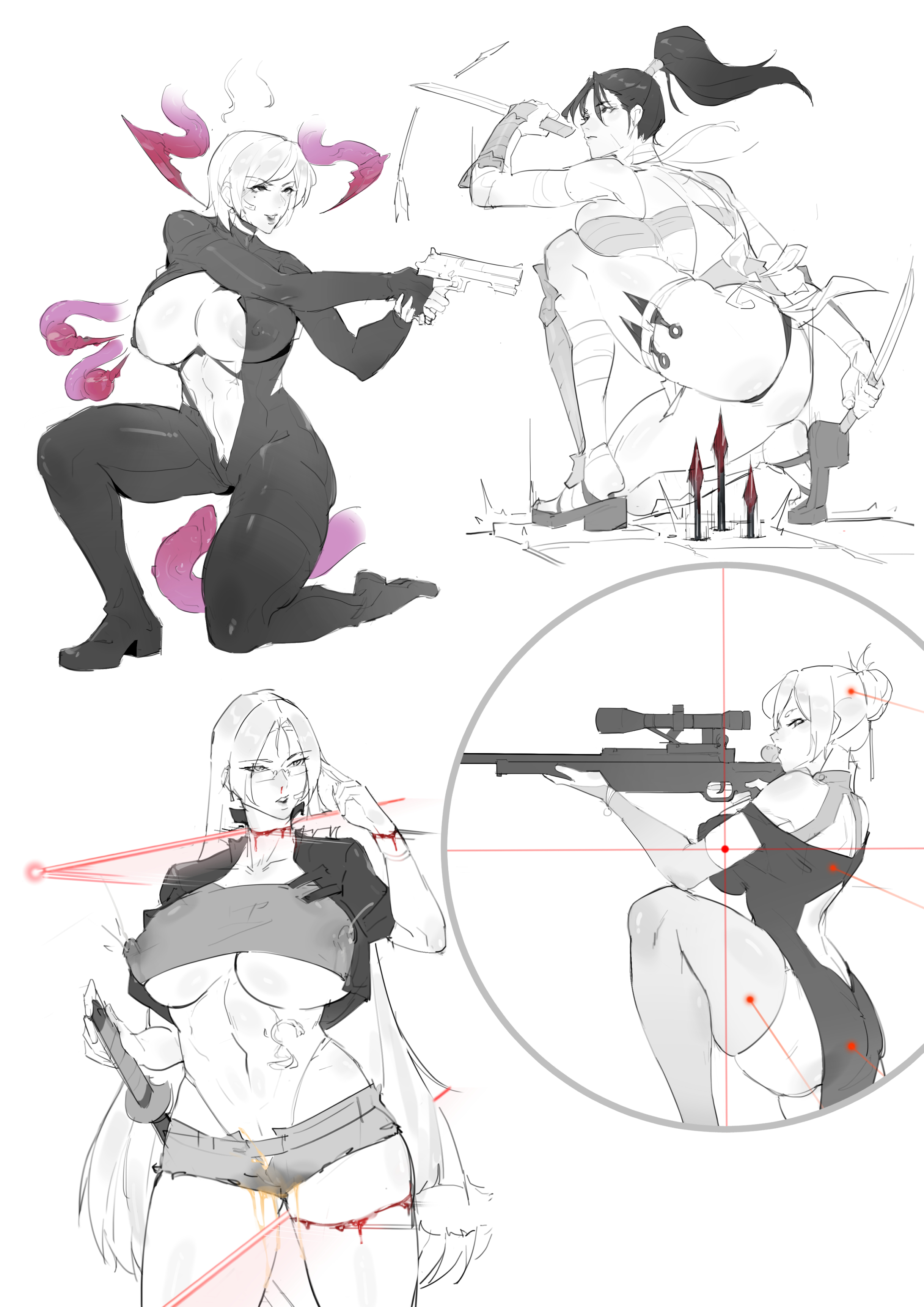 4girls, amputation, beheaded, beheading, blood, curvaceous, curvy, death, defeated, defeated heroine, dismembered arm, dismembered leg, dismemberment, dress, eroguro, guro, imminent death, imminent defeat, imminent destruction, imminent rape, imminent tentacle rape, kunoichi, lactation, large breasts, laser, laser pointer, nipples, peeing, ryona, sexy punishment, skewer, skewered, snuff, spy, tentacle, thick thighs, thighhighs, urination, urine, wide hips, zakosama