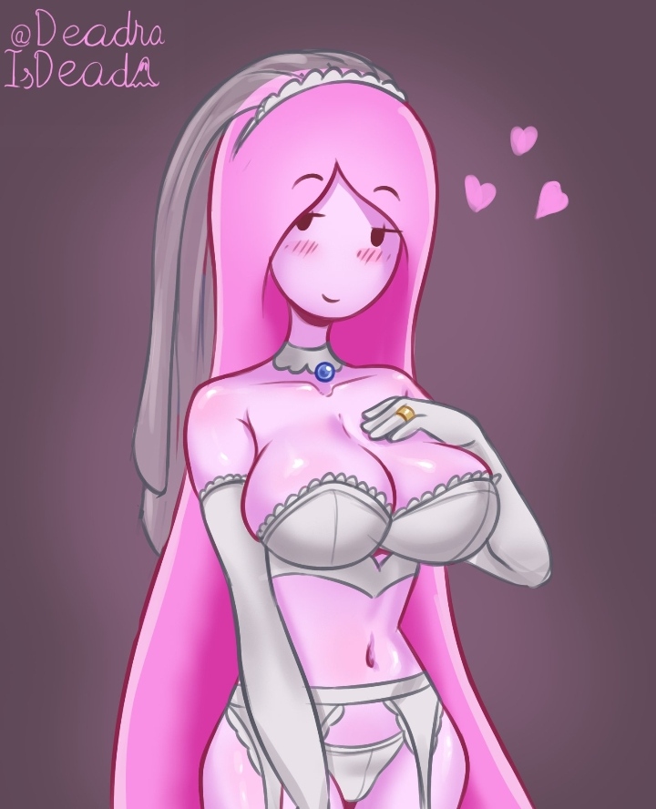 1girls, 2020s, 2025, adventure time, artist name, artist signature, blush, bubblegum girl, bubblegum hair, cartoon network, deadraisdead, elbow gloves, fanart from twitter, female, garter belt, garter straps, huge breasts, lingerie, long hair, no ai, pink body, pink hair, pink skin, princess, princess bubblegum, ring, simple background, solo, strapless, twitter link, veil, very long hair, wedding lingerie, wedding ring, wedding veil, western cartoon, white elbow gloves, white gloves, white lingerie, white panties