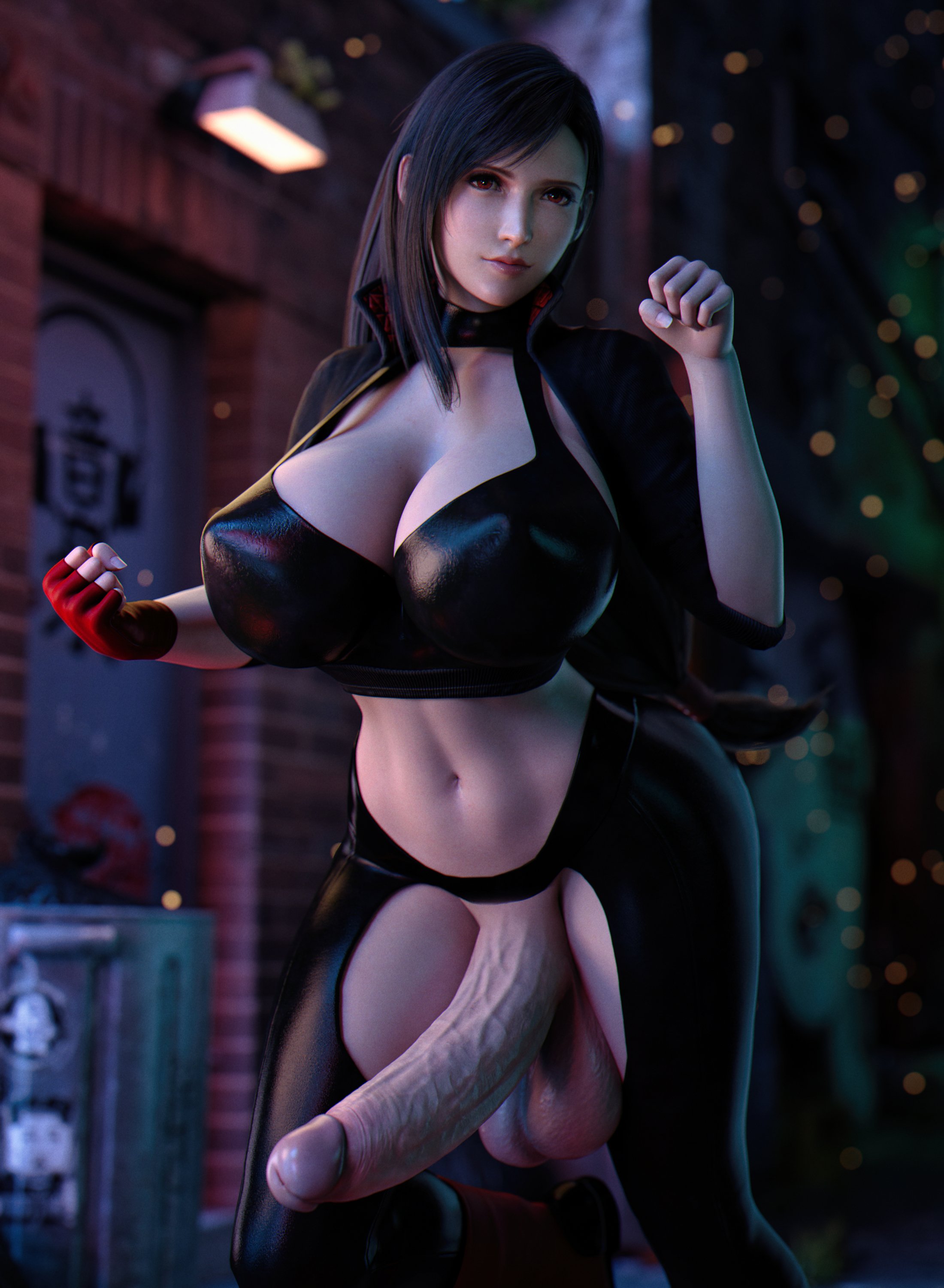 1futa, 3d, balls, belly, belly button, big balls, big breasts, big penis, black hair, breasts, casual boner, casual exposure, casual nudity, choker, cock, collar, curves, curvy, dark hair, dick, dickgirl, female, fighting stance, final fantasy, final fantasy vii, final fantasy vii remake, fit, fit female, fit futa, futa only, futanari, glove, hips, huge breasts, huge cock, intersex, large breasts, large penis, latex, latex suit, mostly nude, penis, red eyes, stevencarson, thick, thighs, tifa lockhart, tight clothing, toned, toned female, toned futa, tummy, veiny penis, wide hips