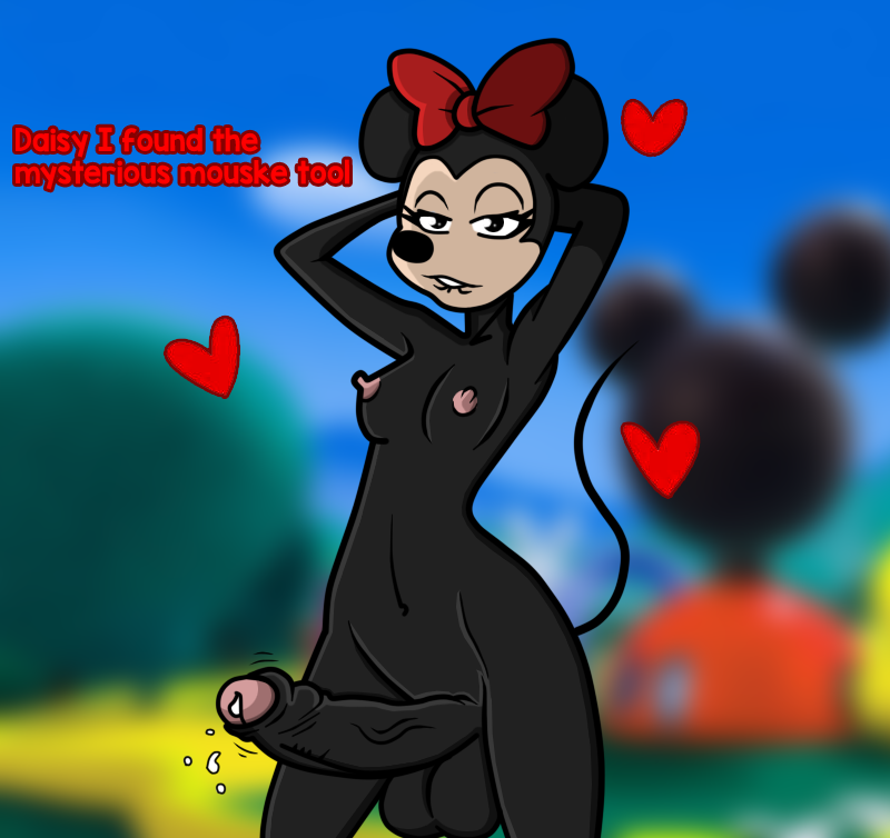 1futa anthro arms_behind_head biting_lip black_fur disney doomington edit futa_only futanari heart looking_at_viewer minnie_mouse mouse nipples nude penis precum small_breasts solo uncut