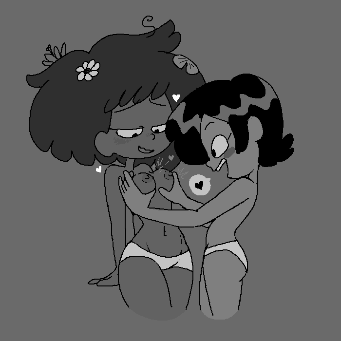 2girls amphibia anne_boonchuy black_and_white blush breast_grab breasts disney disney_channel duo female_only friends functionally_nude functionally_nude_female greyscale looking_at_partner marcy_wu mostly_nude nipples nude panties simple_background smooth_skin thattechnique topless underwear underwear_only yuri