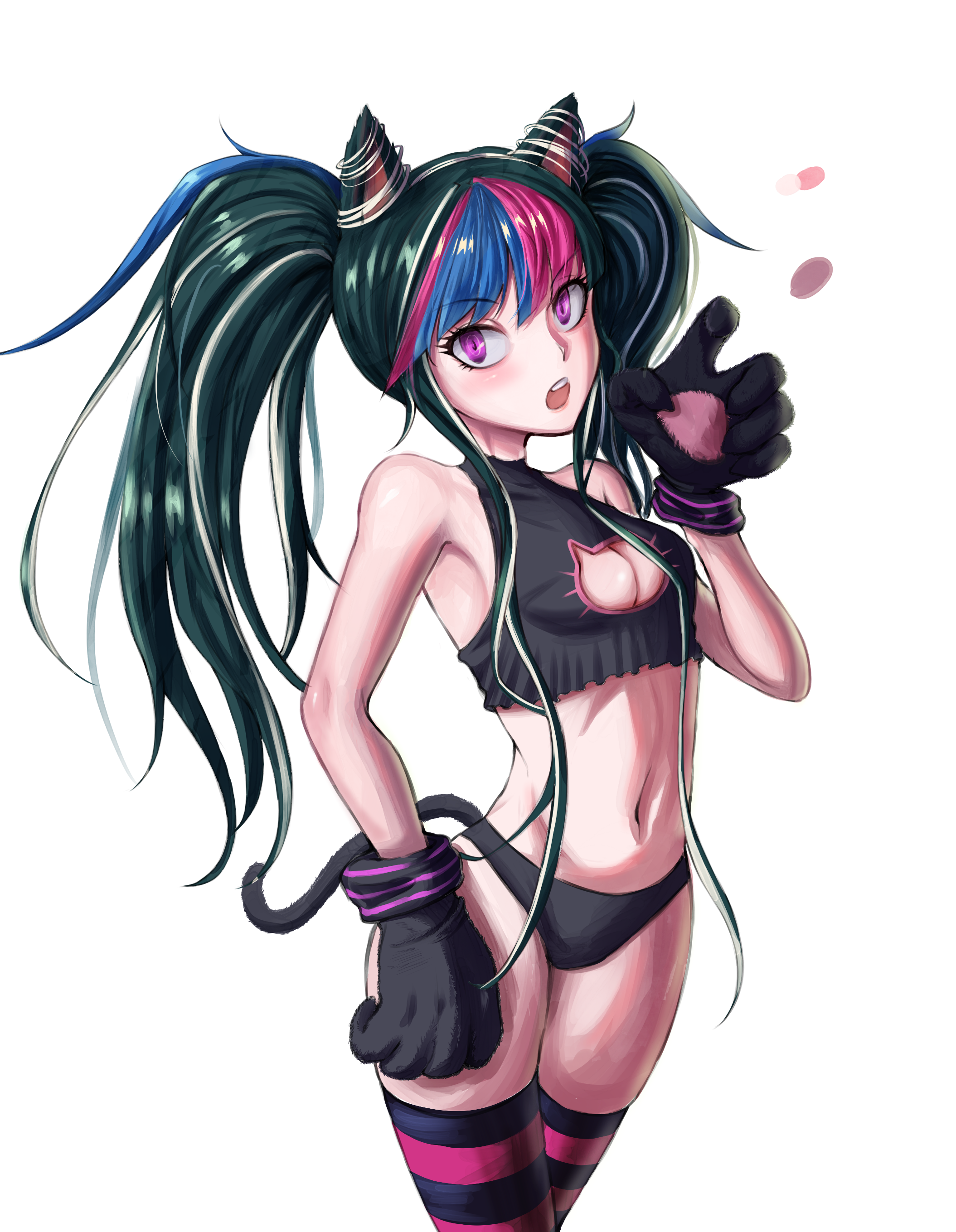 breasts, cat ears, cat girl, cat lingerie, cat paws, cat tail, catgirl, cleavage, danganronpa, danganronpa 2: goodbye despair, female, female only, lingerie, lingerie only, mioda ibuki, petra (artist), straight hair, super danganronpa 2, thighhighs, underwear, underwear only