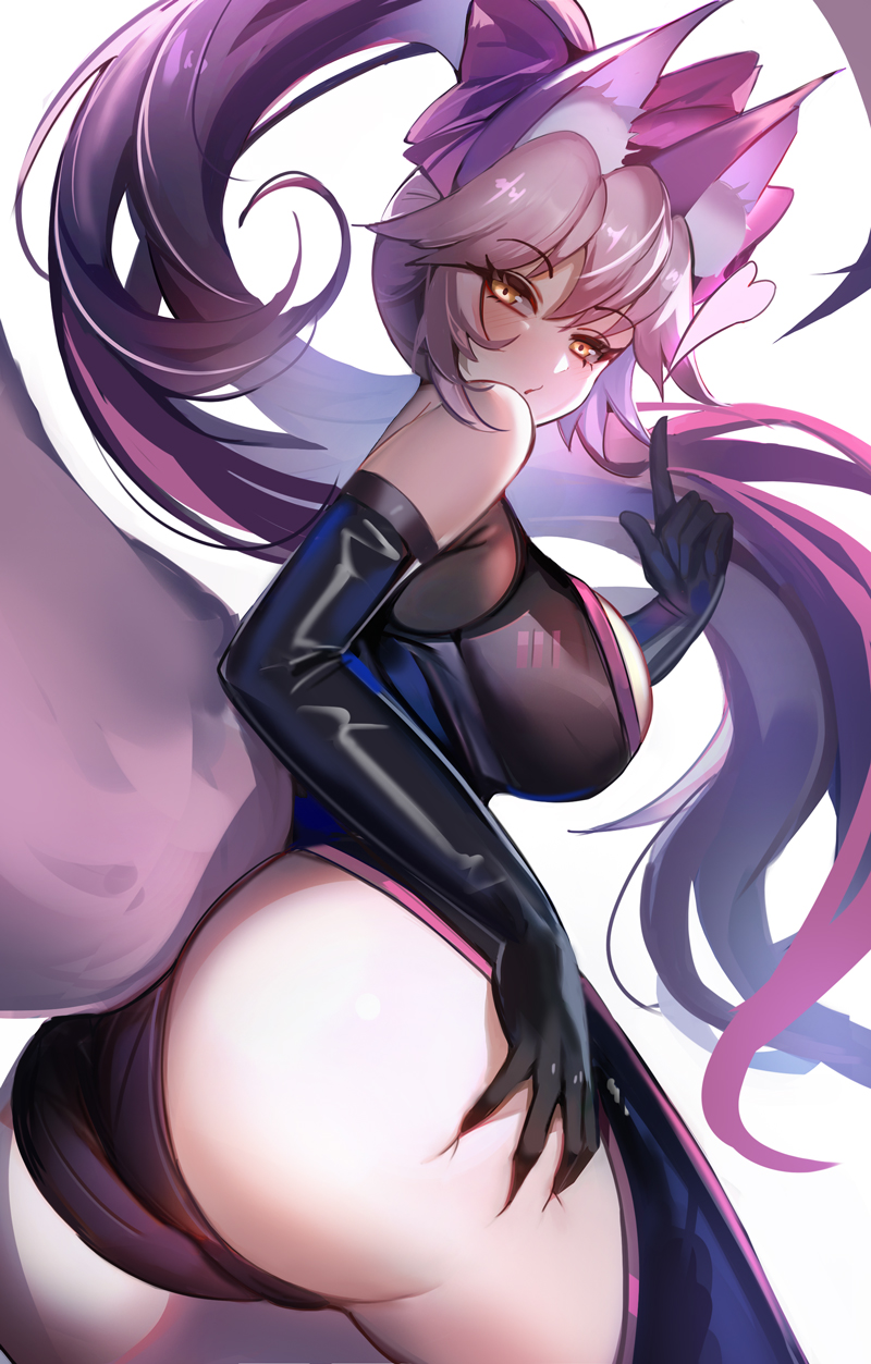 amber_eyes animal_humanoid ass big_breasts big_butt blush bodysuit bow_ribbon breasts canid canid_humanoid canine canine_humanoid clothing fate_(series) female fox fox_humanoid hair heart hi_res huge_breasts huge_butt humanoid koyanskaya koyanskaya_(assassin) koyanskaya_(assassin_first_ascension) koyanskaya_(fate) long_hair mammal mammal_humanoid pink_hair skinsuit tight_clothing