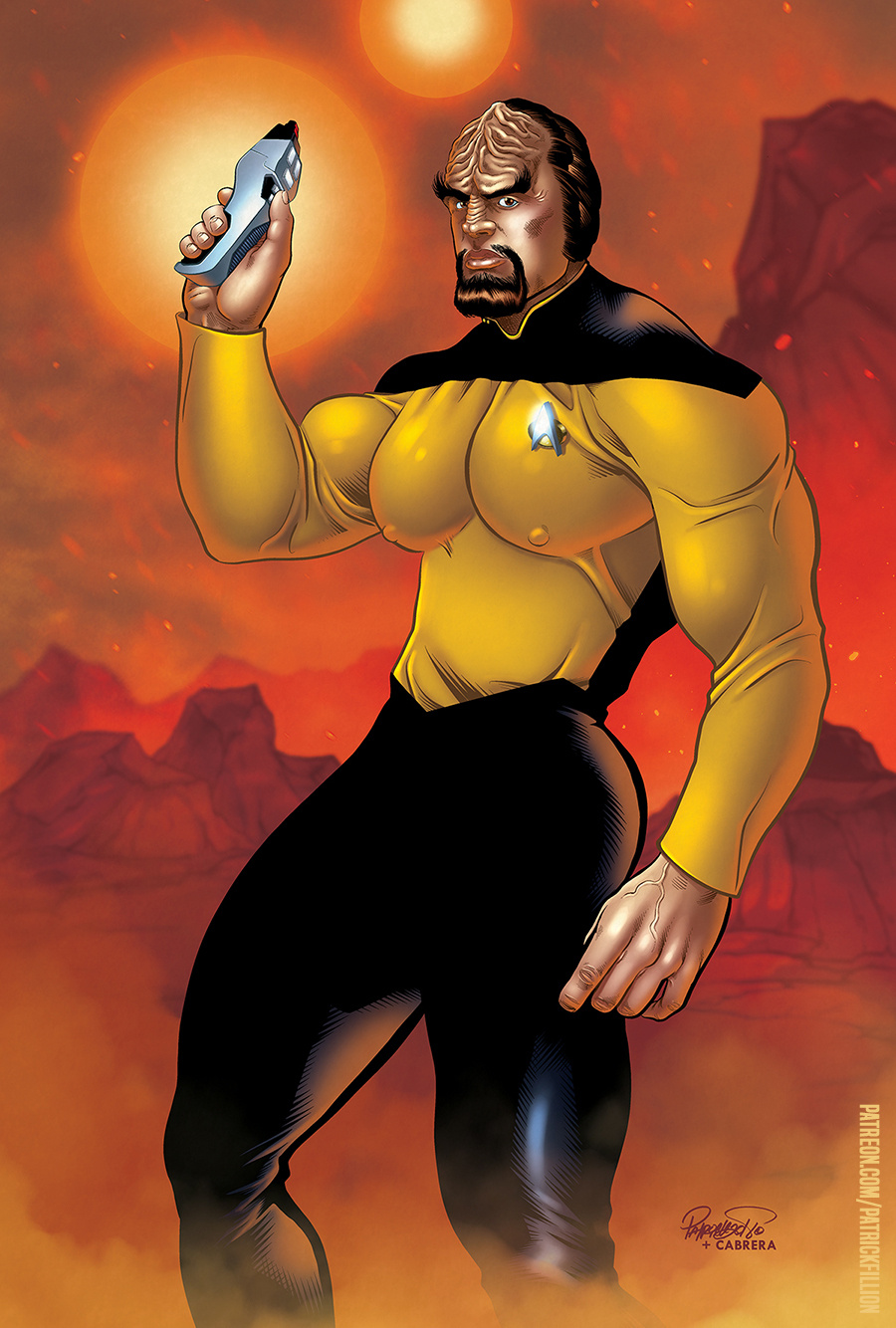 1male alien alien_humanoid facial_hair fully_clothed humanoid male male_focus male_only muscular muscular_only patrick_fillion pecs solo solo_male star_trek worf