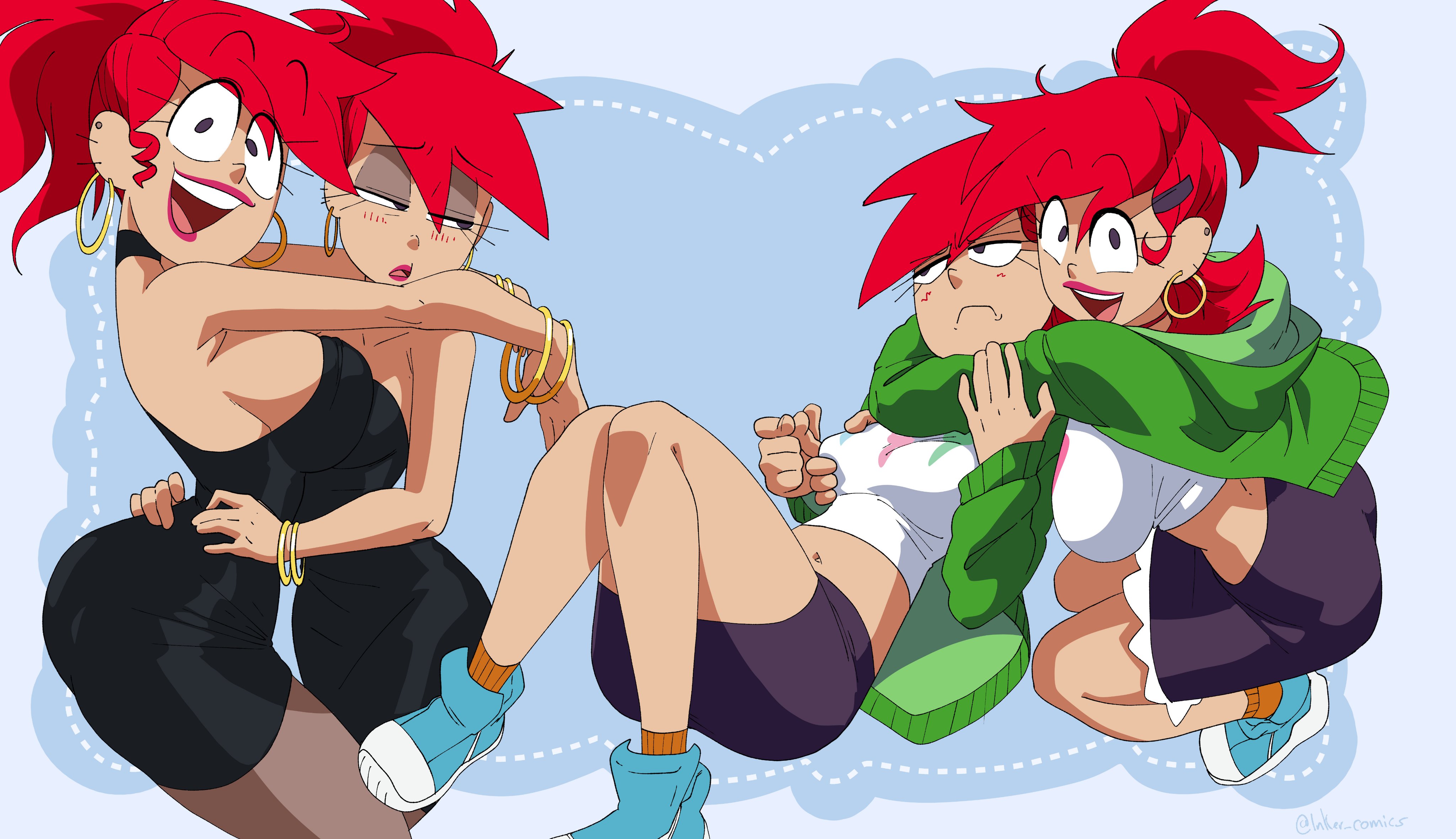 1girls, 2022, 2girls, ass in dress, big breasts, breasts, cartoon network, clothing, dress, female, foster's home for imaginary friends, frankie foster, high resolution, huge breasts, imaginary frankie, inkershike, large breasts, navel, ponytail, red hair, solo, tagme, tight dress