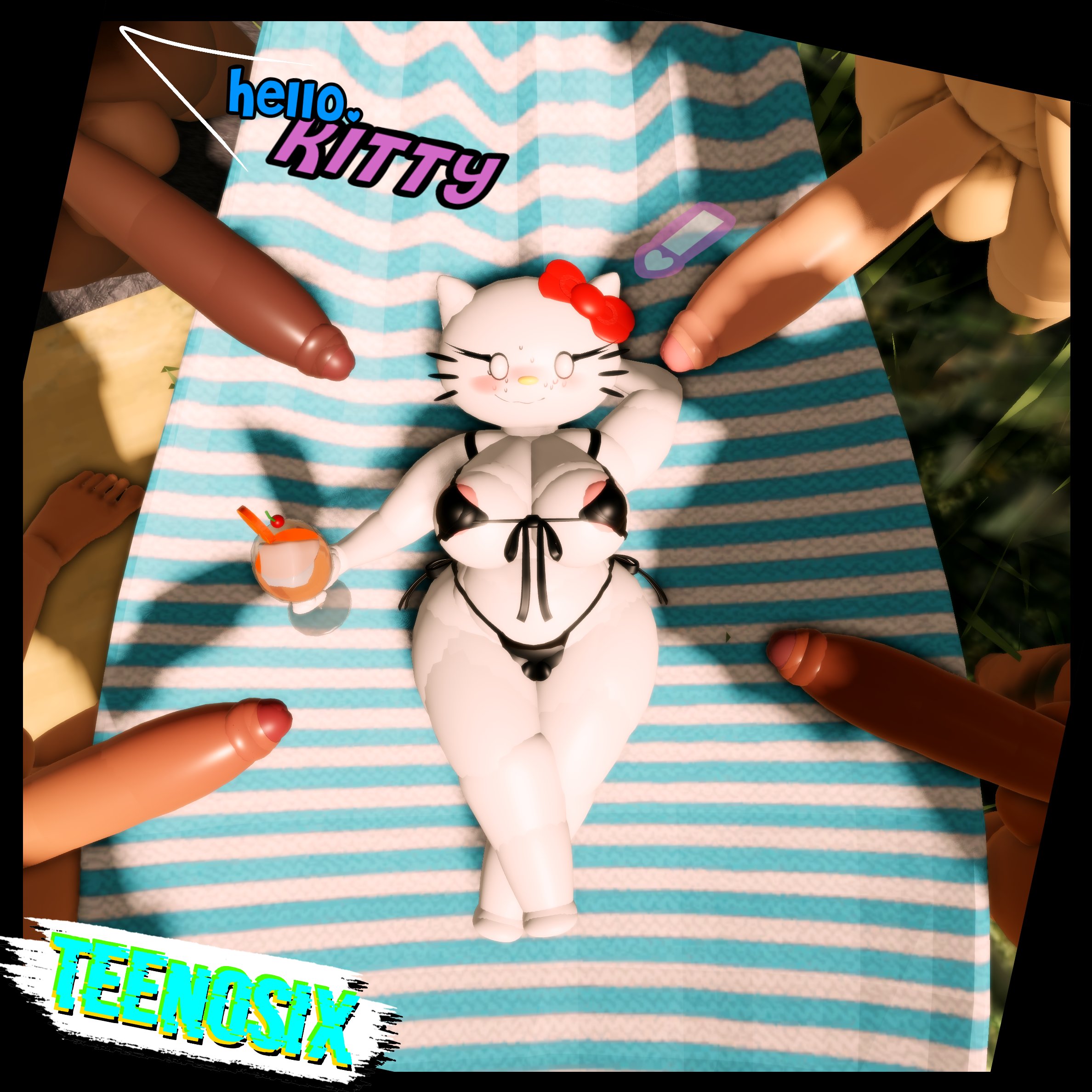 3d, big breasts, big penis, breasts, erection, female, hello kitty, hello kitty (character), hello kitty (series), huge cock, kitty white, male, penis, sanrio, tagme, teenosix, teenoyv sora, thick thighs