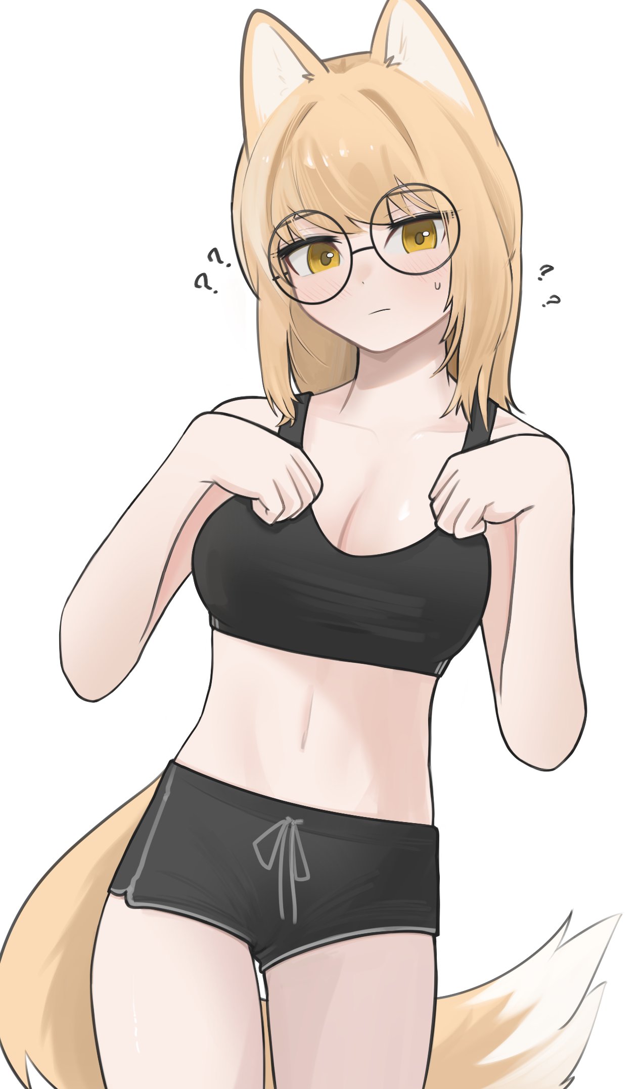 animal_ears animal_tail big_breasts breasts female glasses humanized korfiorano rebekah sports_bra sportswear tagme yellow_eyes