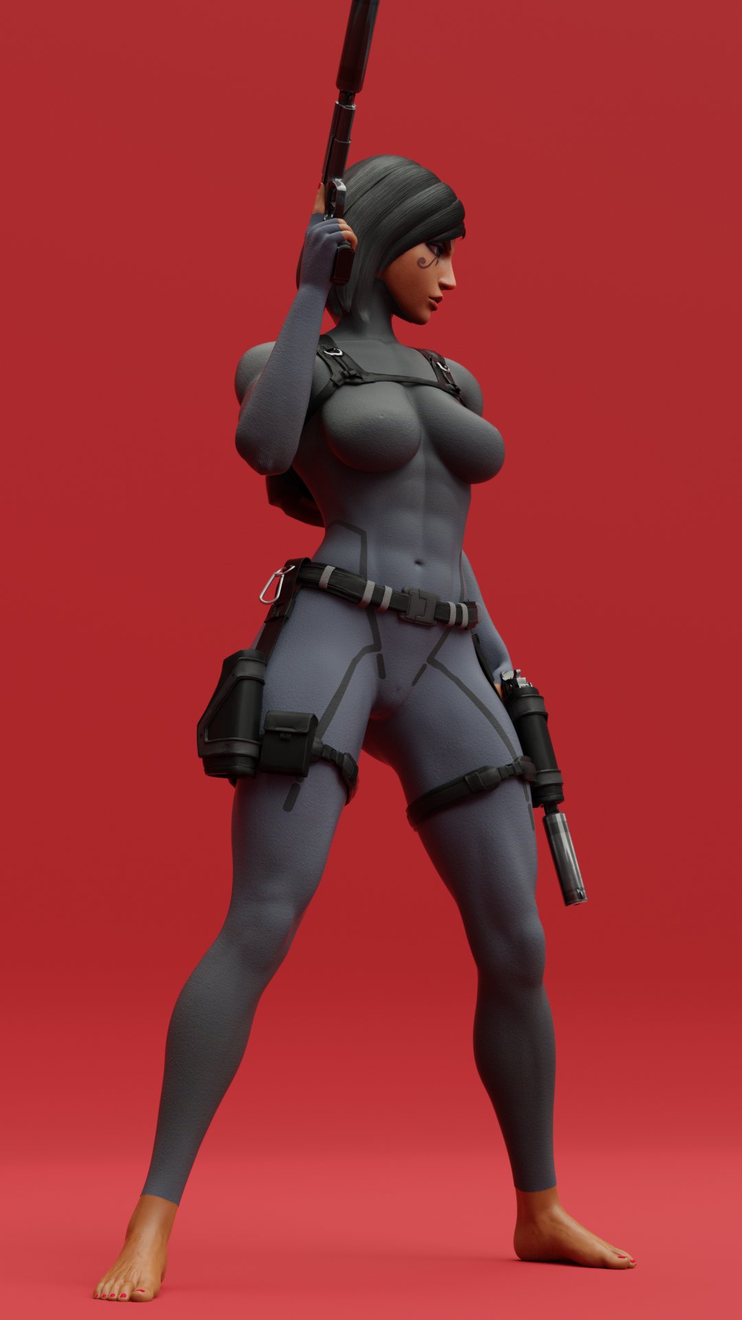1girls, 3d, abs, ass, athletic, barefoot, belt, big ass, big breasts, big butt, black hair, blizzard entertainment, blue eyes, breasts, dark skin, dark-skinned female, egyptian, egyptian female, fareeha amari, female, female only, female protagonist, firearm, fit, fit female, fully clothed, gun, handgun, heroine, human, large ass, large breasts, legwear, nail polish, no shoes, overwatch, pharah, pistol, secret agent, simple background, skin tight, skintight bodysuit, soldier, solo, spy, suppressor, tanuking3d, thick thighs, thigh holster, weapon