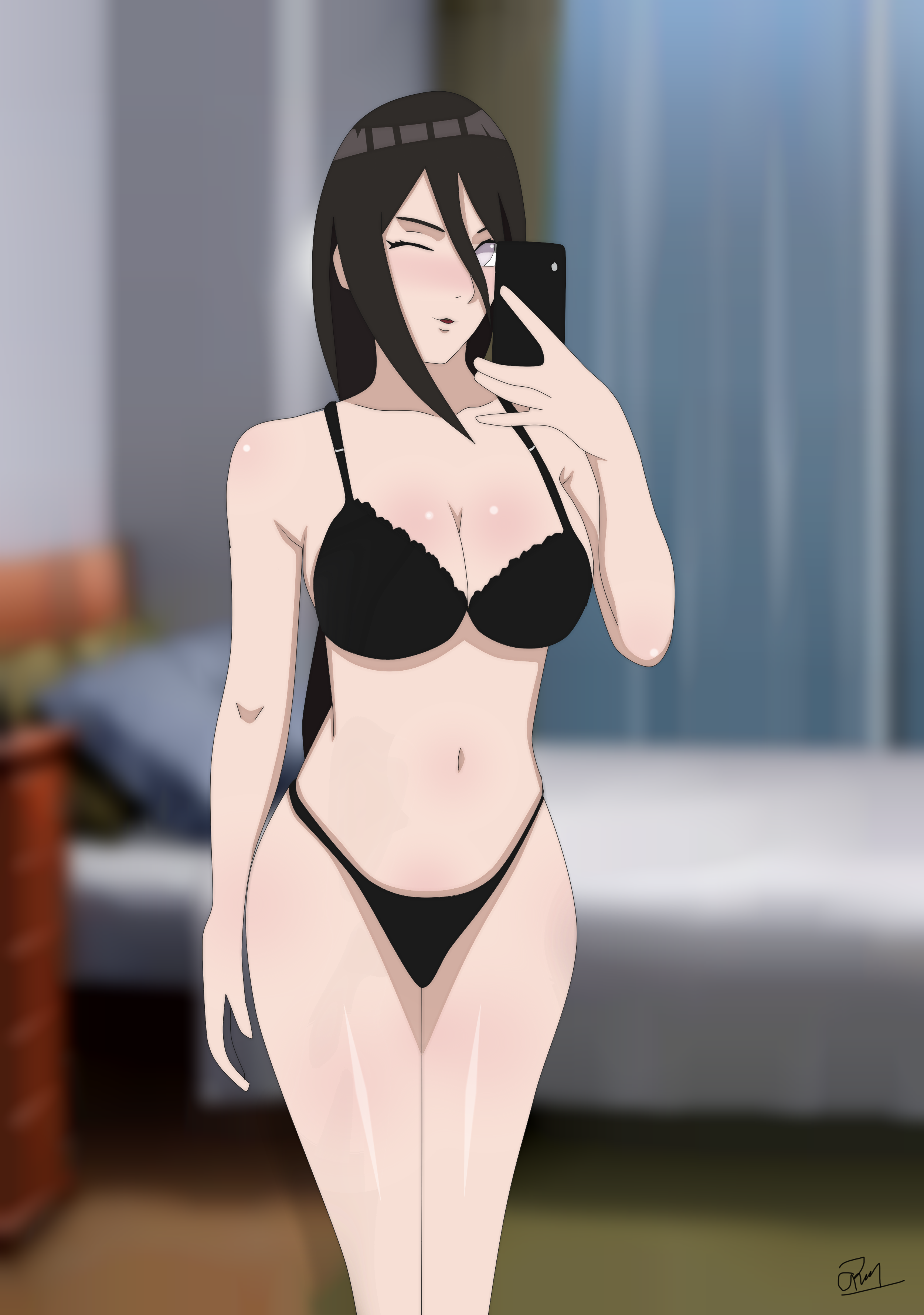 1girls, agung911, big breasts, blush, boruto: naruto next generations, bra, breasts, brown hair, cellphone, cleavage, female, female only, female pov, highleg, highleg panties, holding object, hyuuga hanabi, lavender eyes, legs together, looking at mirror, looking at viewer, low ponytail, low-tied long hair, mirror, mirror reflection, mirror selfie, naruto, naruto (series), one eye closed, panties, ponytail, pov, selfie, solo, solo focus, tied hair, underwear, wink