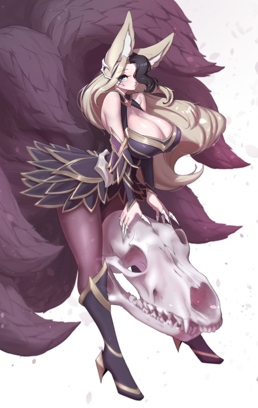 9_tails ahri animal_ear_fluff animal_ears animal_girl big_breasts black_hair blonde_hair breasts busty child_bearing_hips cleavage clothing coven_ahri curvaceous curves curvy curvy_body curvy_female curvy_figure curvy_hips eclipse_series eyelashes eyeliner eyeshadow facial_markings female fluffy fluffy_ears fluffy_tail fluffy_tails fox fox_ears fox_girl fox_tail furry_tail hair_over_one_eye hips hourglass_figure huge_breasts humanoid inner_ear_fluff kemonomimi kitsune large_breasts league_of_legends light-skinned_female light_skin long_ears long_hair massive_breasts multicolored_hair multiple_tails nine_tailed_fox pale-skinned_female pale_skin riot_games simple_background tail teal_eyes thick_thighs thighs vastaya video_games voluptuous wide_hips yabby