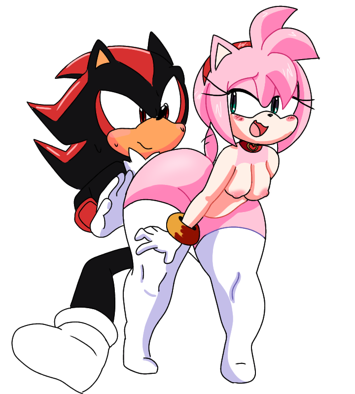 amy_rose big_ass collar exposed_torso footwear handwear higgyy huge_ass humanoid male nervous pink_fur pink_hair shadow_the_hedgehog sonic_(series) stockings sweatdrop teen teenager thick_thighs