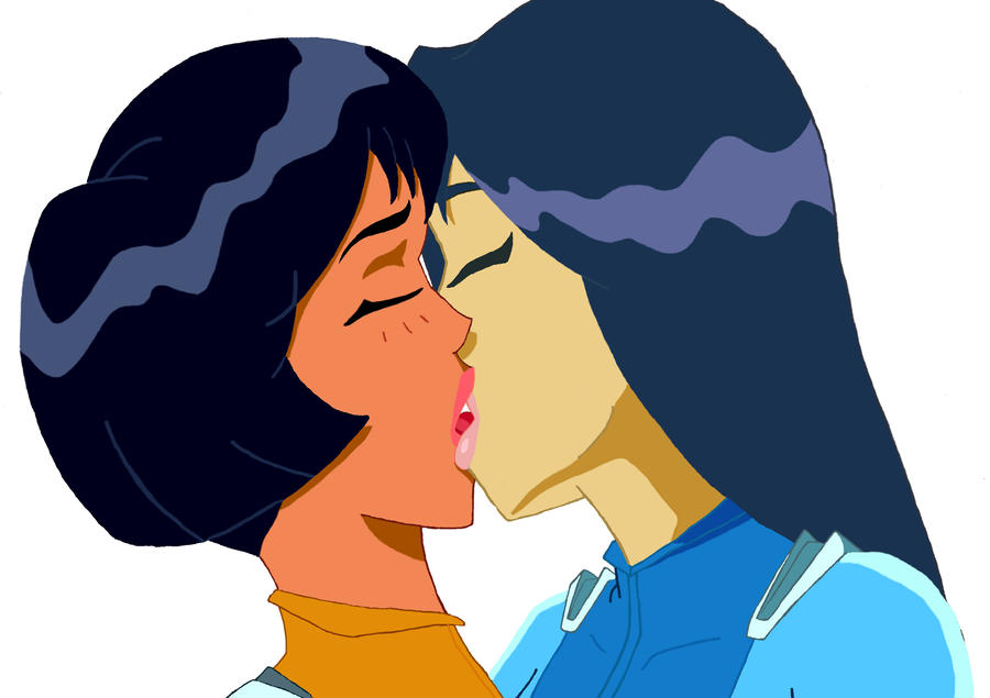 2girls alex_(totally_spies) artist_request asian black_hair blue_bodysuit blue_hair blush bodysuit britney_(totally_spies) closed_eyes couple dark-skinned_female dark_skin duo female female/female female_only french_kiss human kissing latina long_hair love multiple_females multiple_girls mutual_yuri neck pale_skin short_hair totally_spies upper_body yellow_bodysuit yuri