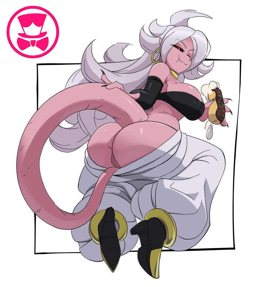 1girls, android 21, ass, big ass, big breasts, breasts, curvaceous, dragon ball, dragon ball fighterz, dragon ball z, earrings, female, female only, long hair, majin android 21, pants down, pink body, pink skin, pointy ears, pussy, red eyes, schpicy, solo, solo female, tail, thick thighs, thighs, white hair