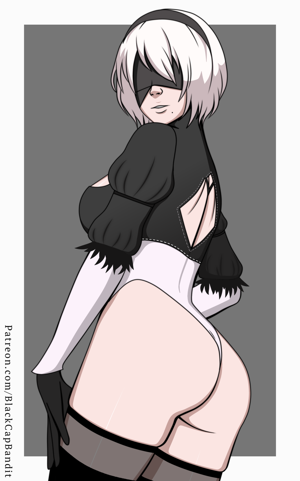 android ass blackcapbandit blindfold eyepatch nier:_automata pinup thick_thighs yorha_2b