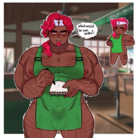 buff, bulge, bulge through clothing, cookie run, cookie run kingdom, dark skin, dark-skinned male, facial hair, kazeazz, lowres, male, male focus, male only, wildberry cookie