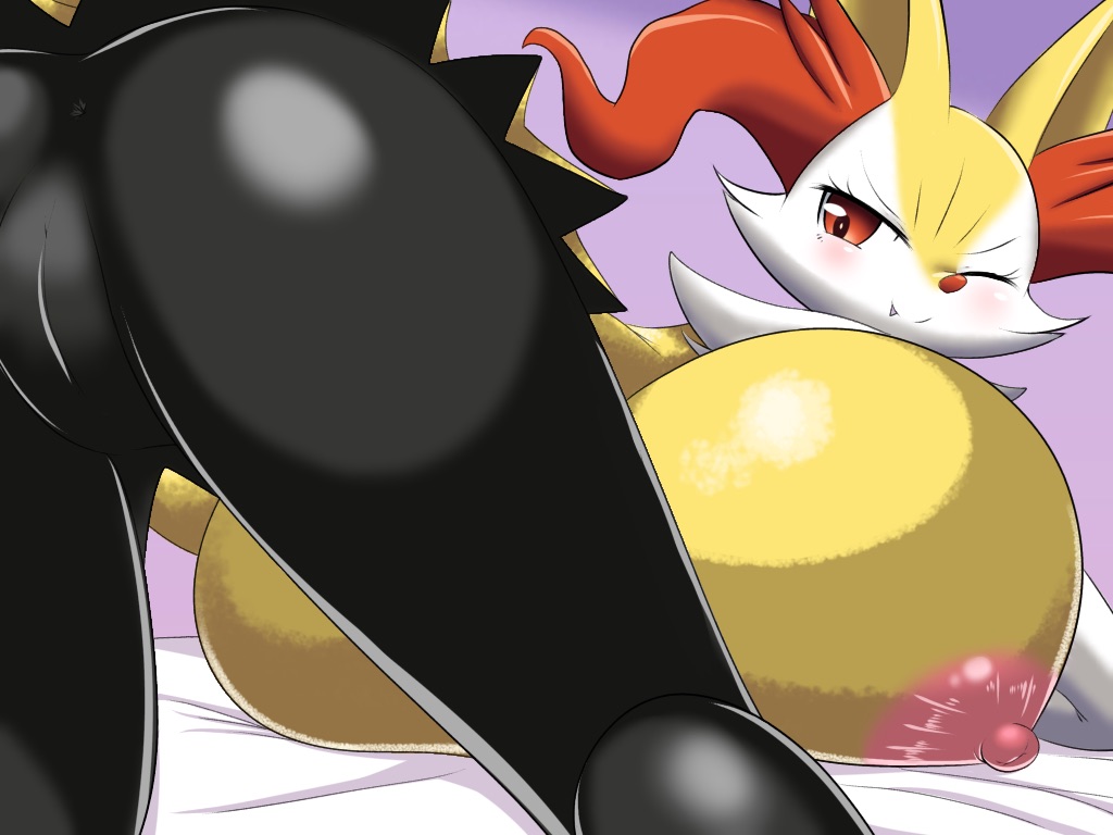 anthro anus areola ass bent_over big_breasts black_pupils blush braixen breasts female genitals huge_breasts hyper hyper_breasts inner_ear_fluff multicolored_body nintendo nipples norio_(pheromosa_times) nude one_eye_closed pink_areola pink_nipples pokémon_(species) pokemon pokemon_(species) pupils pussy red_eyes smile solo thick_thighs tuft video_games wink