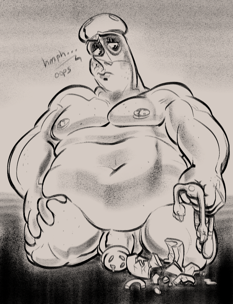 after_sex age_difference animate_inanimate big_belly chef_saltbaker cuphead cuphead:_the_delicious_last_course cuphead_(game) humanoid implied_fellatio loodles male male_only non-human obese_male overweight_male rough_sex size_difference unusual_nipples unusual_penis young