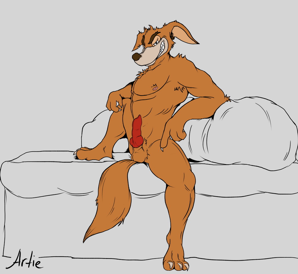 animal_genitalia anthro artietheartbull balls baloo canid canine disney don_karnage fox fur genitals male male_only mammal nipples nude paws penis pirate sheath simple_background smile solo talespin