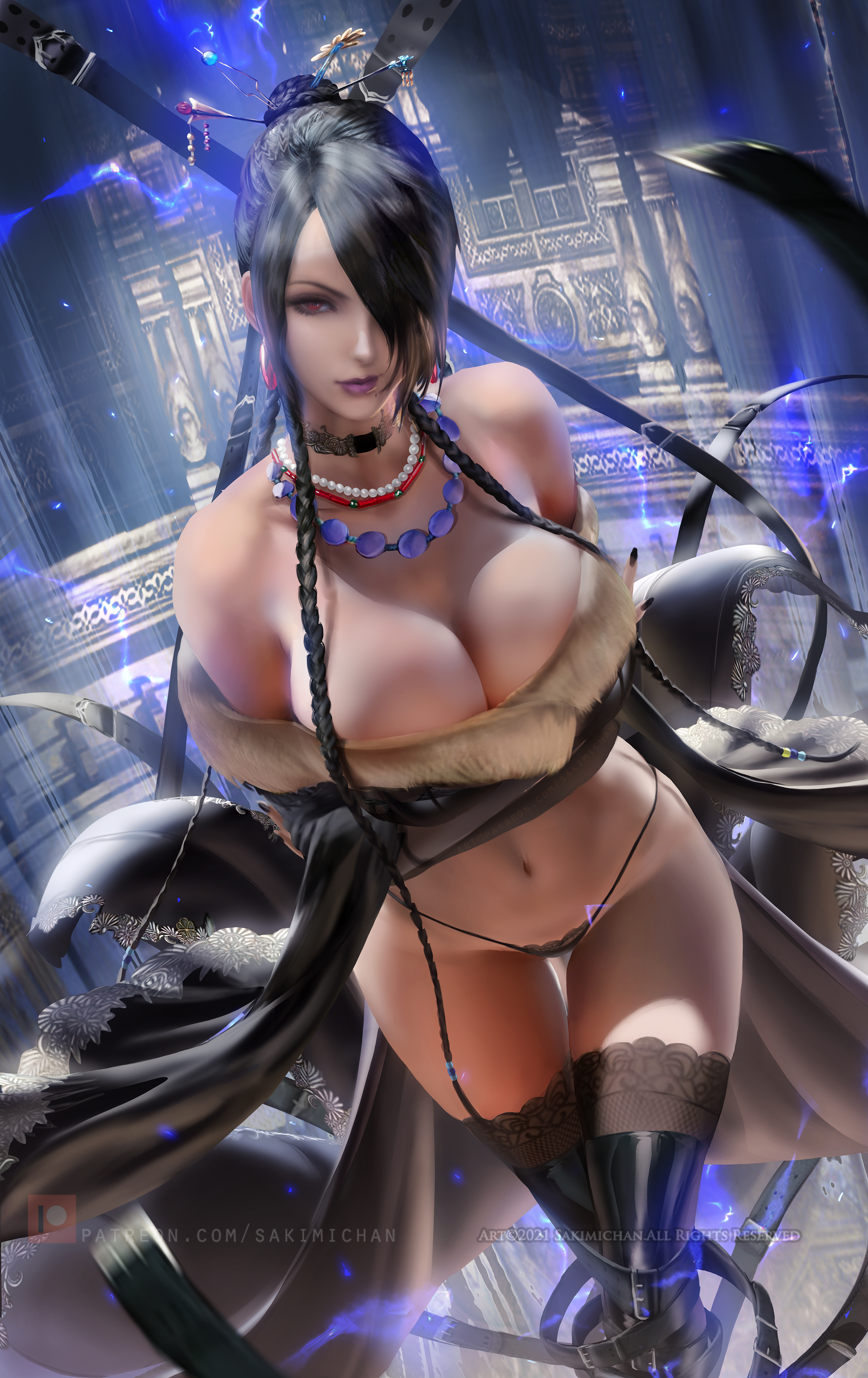 big breasts, breasts, female, final fantasy, final fantasy x, hourglass figure, lulu (final fantasy), sakimichan