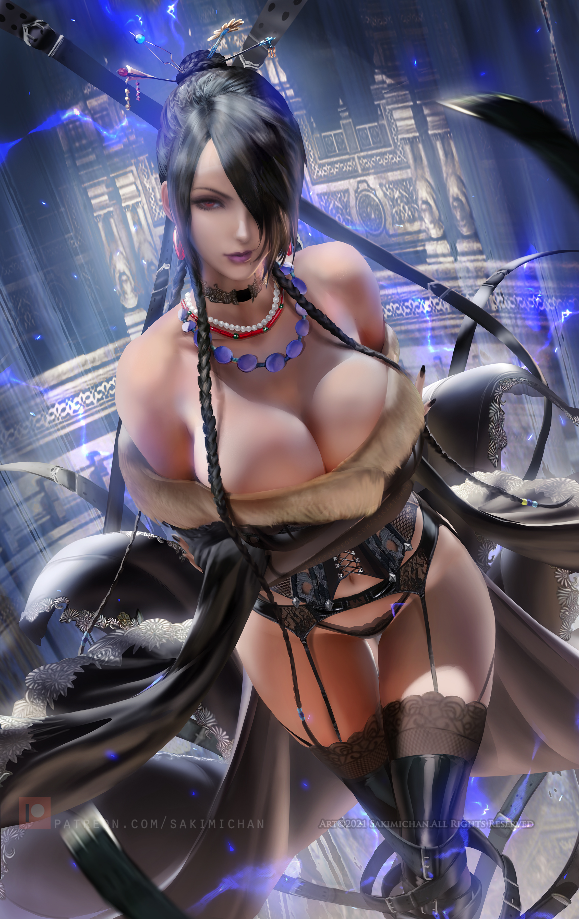 big breasts, breasts, female, final fantasy, final fantasy x, hourglass figure, lulu (final fantasy), sakimichan