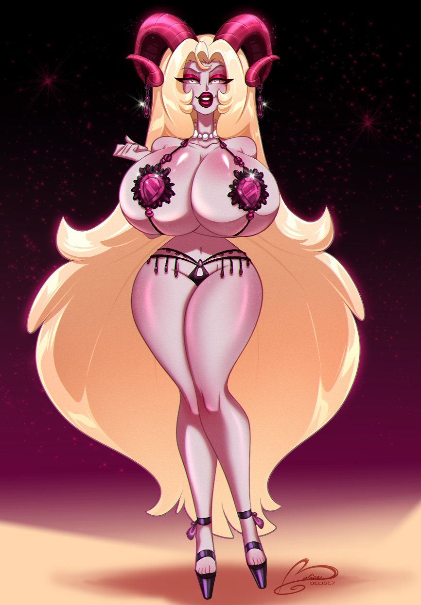 belise7 big_breasts bikini breasts demon demon_girl female hazbin_hotel high_heels huge_breasts lilith_morningstar_(hazbin_hotel) milf mother solo succubus thick_thighs thin_waist wide_hips