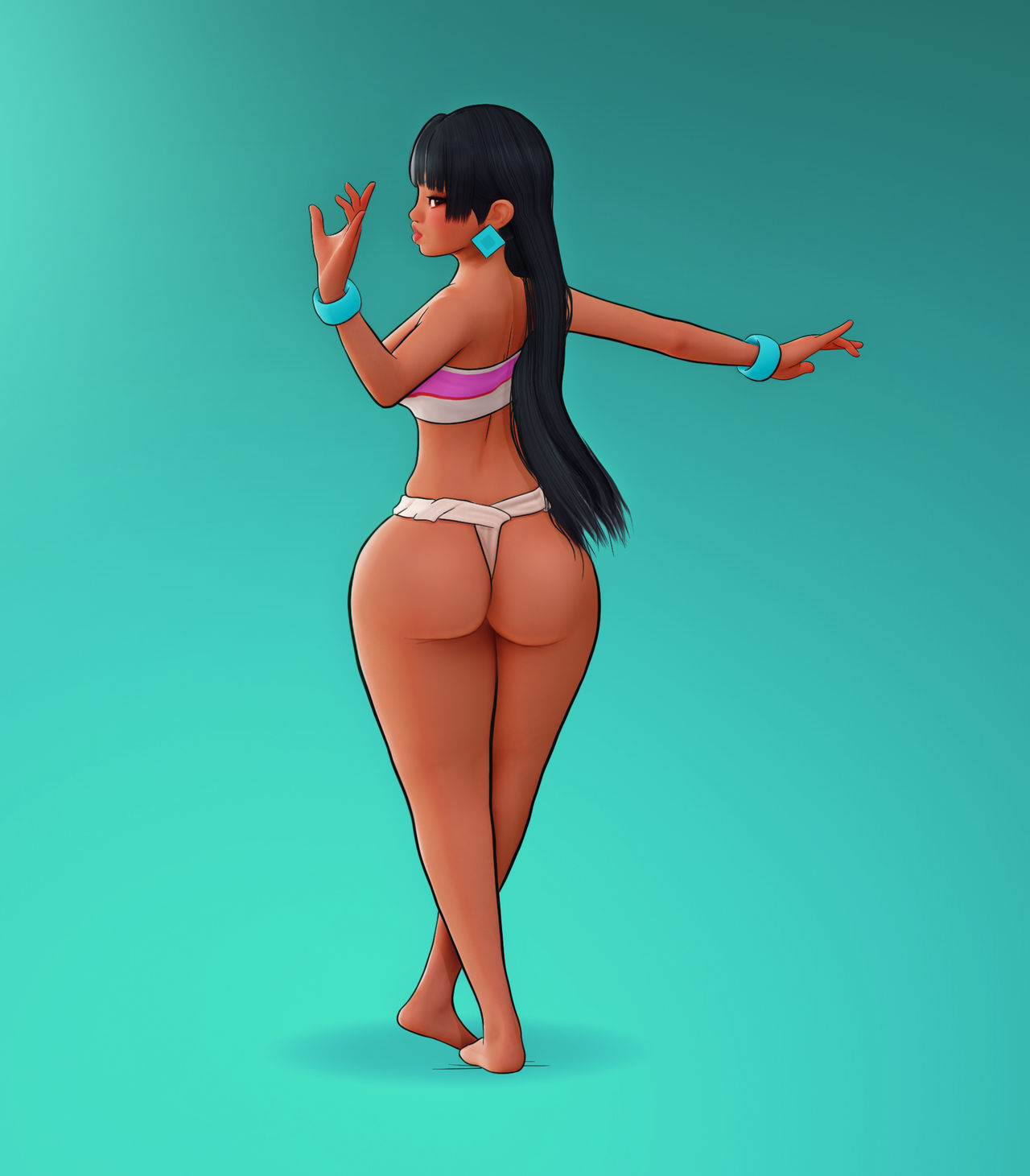 1girls, ass, black hair, brown eyes, bubble ass, bubble butt, chel, dark skin, dark-skinned female, dreamworks, female, female only, kingocrsh, long hair, looking at viewer, looking back, solo, solo female, the road to el dorado, tubetop