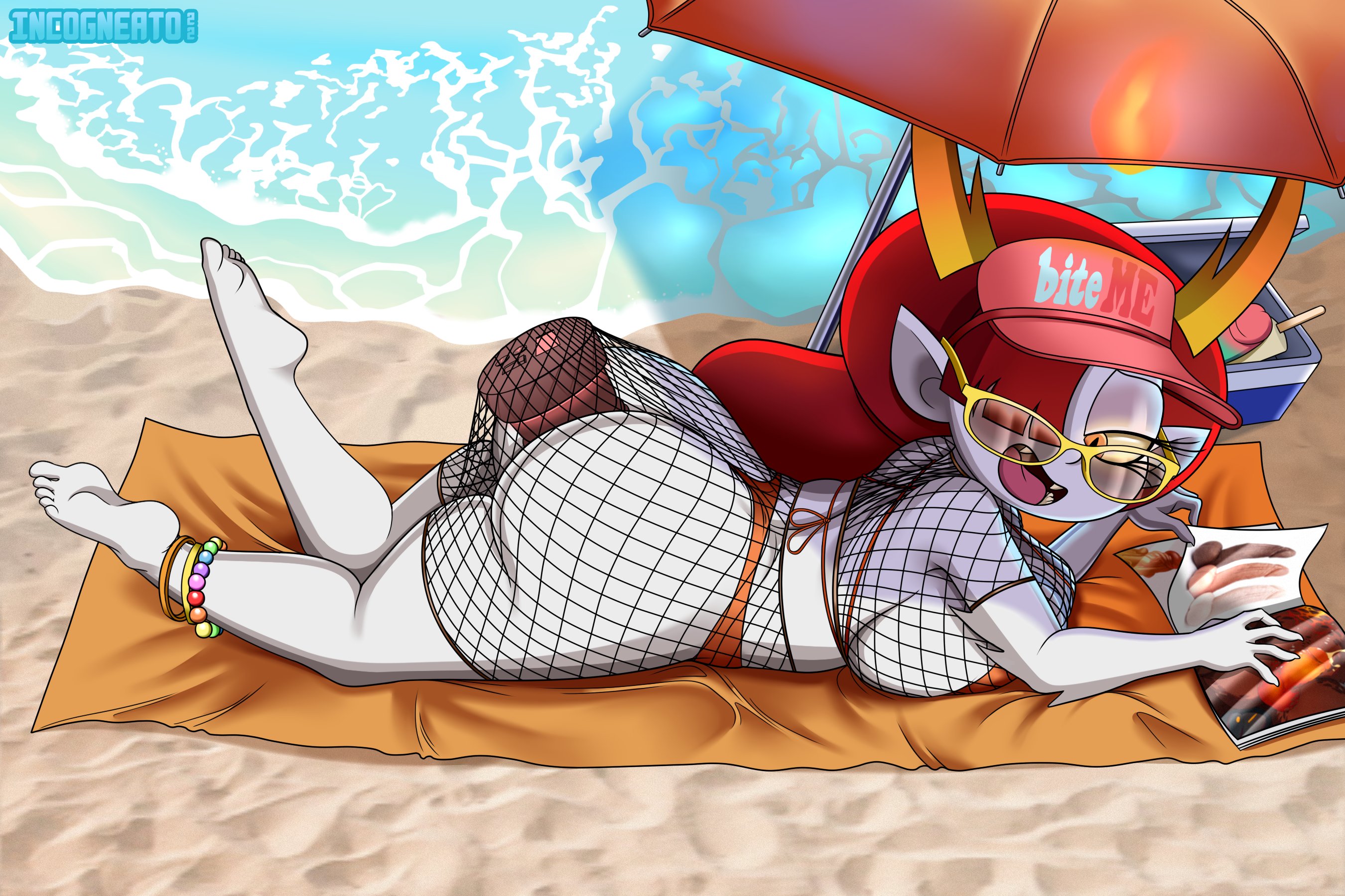 1girls, beach, disney, disney channel, disney xd, female, hekapoo, incogneato, light skin, light-skinned female, pale skin, pale-skinned female, red hair, sex toy, star vs the forces of evil, white body, white skin, yellow sclera